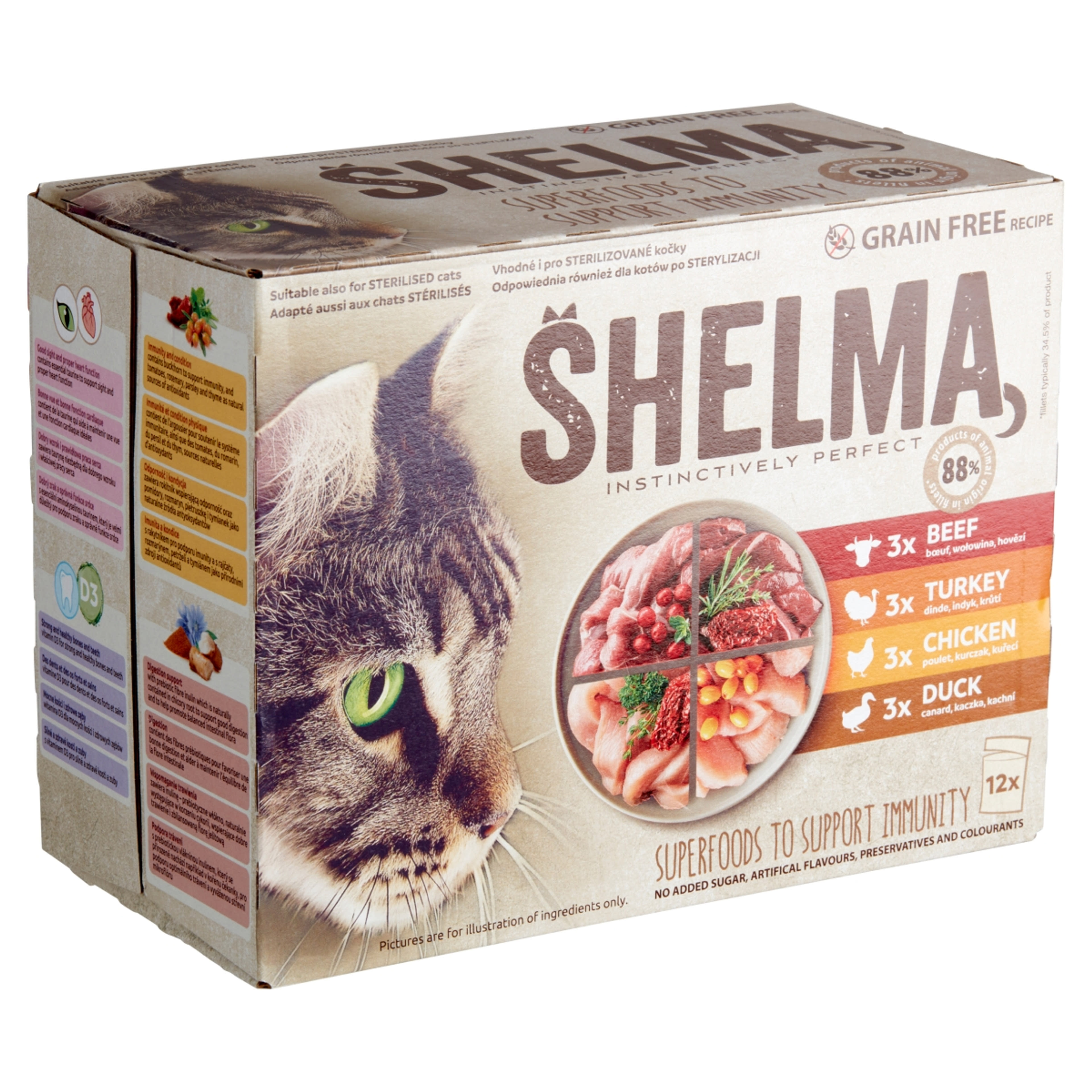 Shelma gabonamentes párolt filé állateledel felnőtt macskák számára 12 x 85 g - 1020 g-2