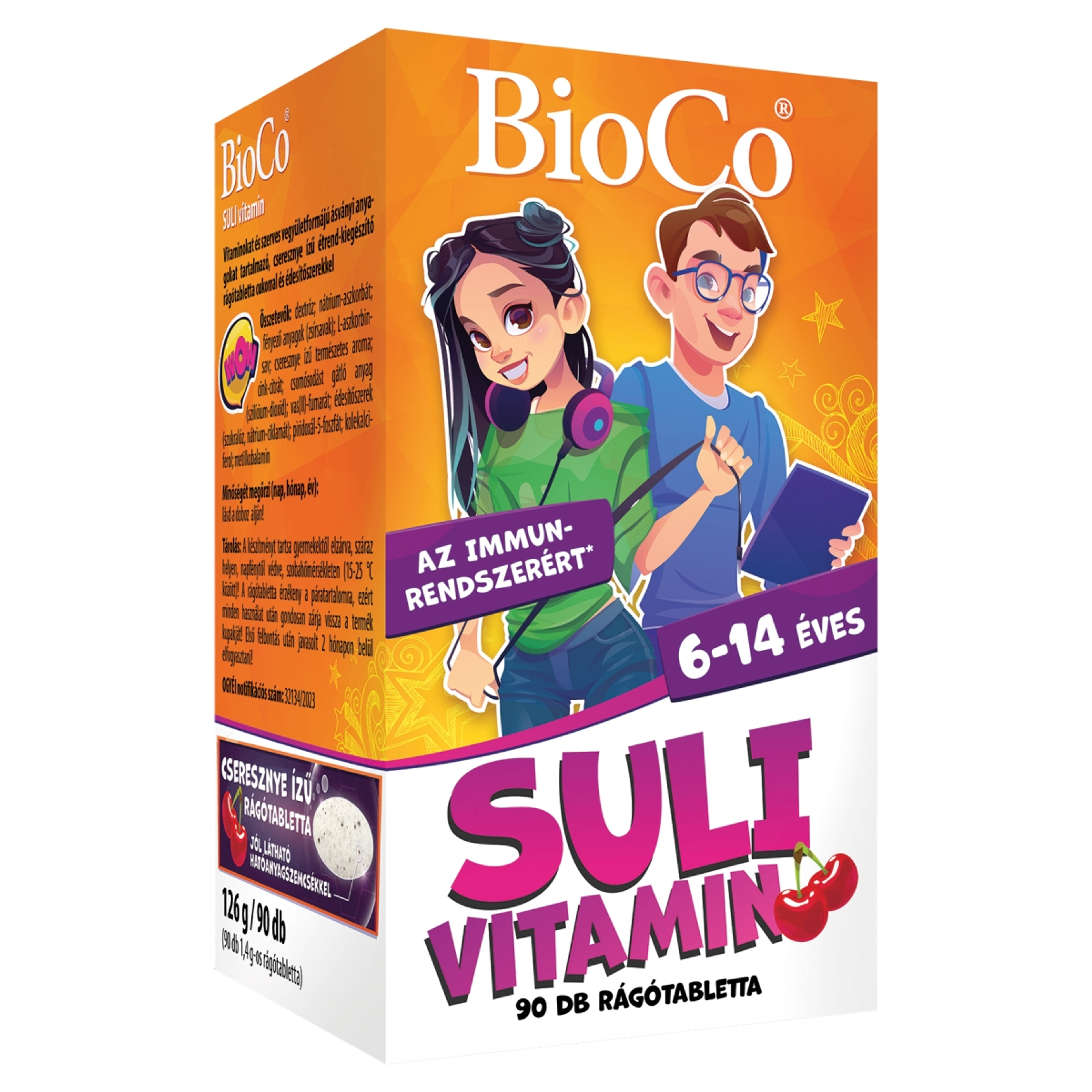BioCo Suli vitamin étrend-kiegészítő rágótabletta cseresznye ízű 6-14 éveseknek - 90 db-2