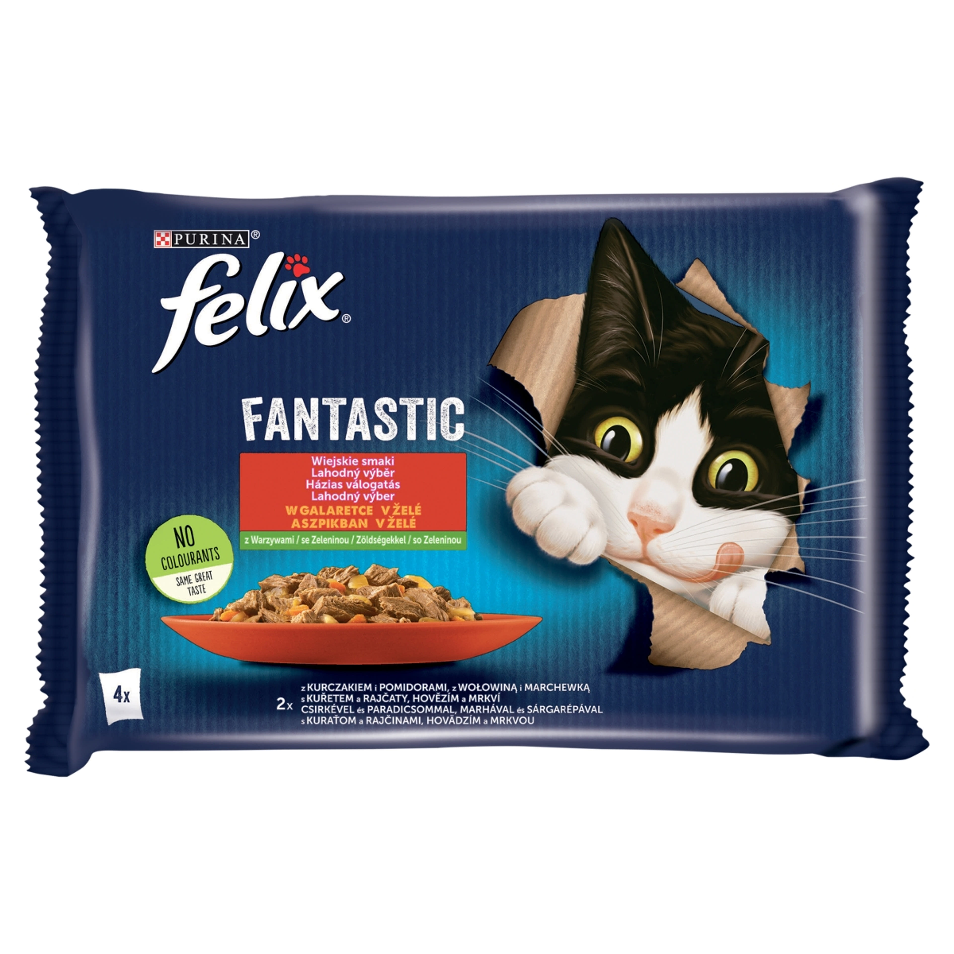 Felix Fantastic Csirkével/Marhával aszpikban nedves macskaeledel 4 x 85 g - 340 g