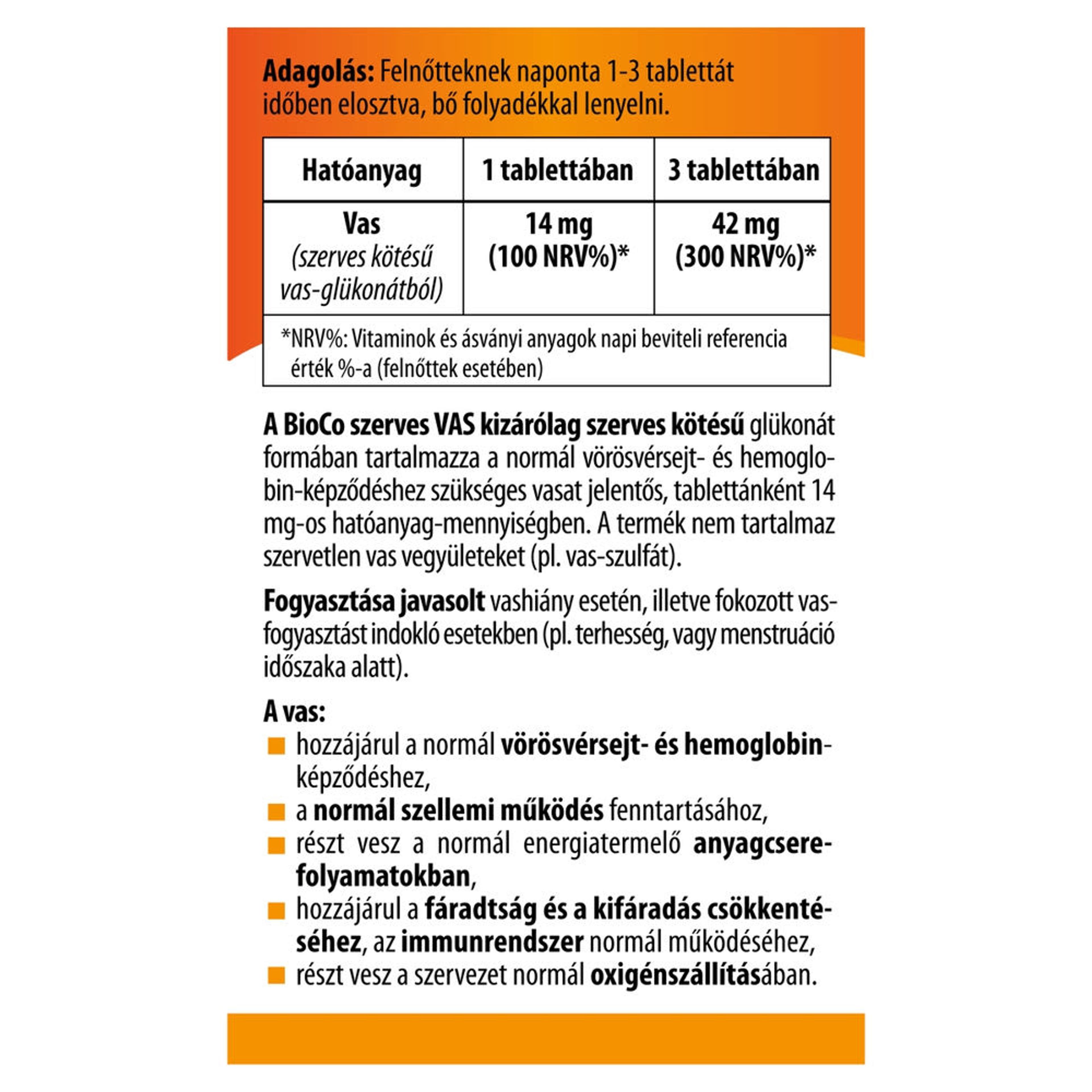 BioCo szerves vas étrend-kiegészítő tabletta - 90 db-3