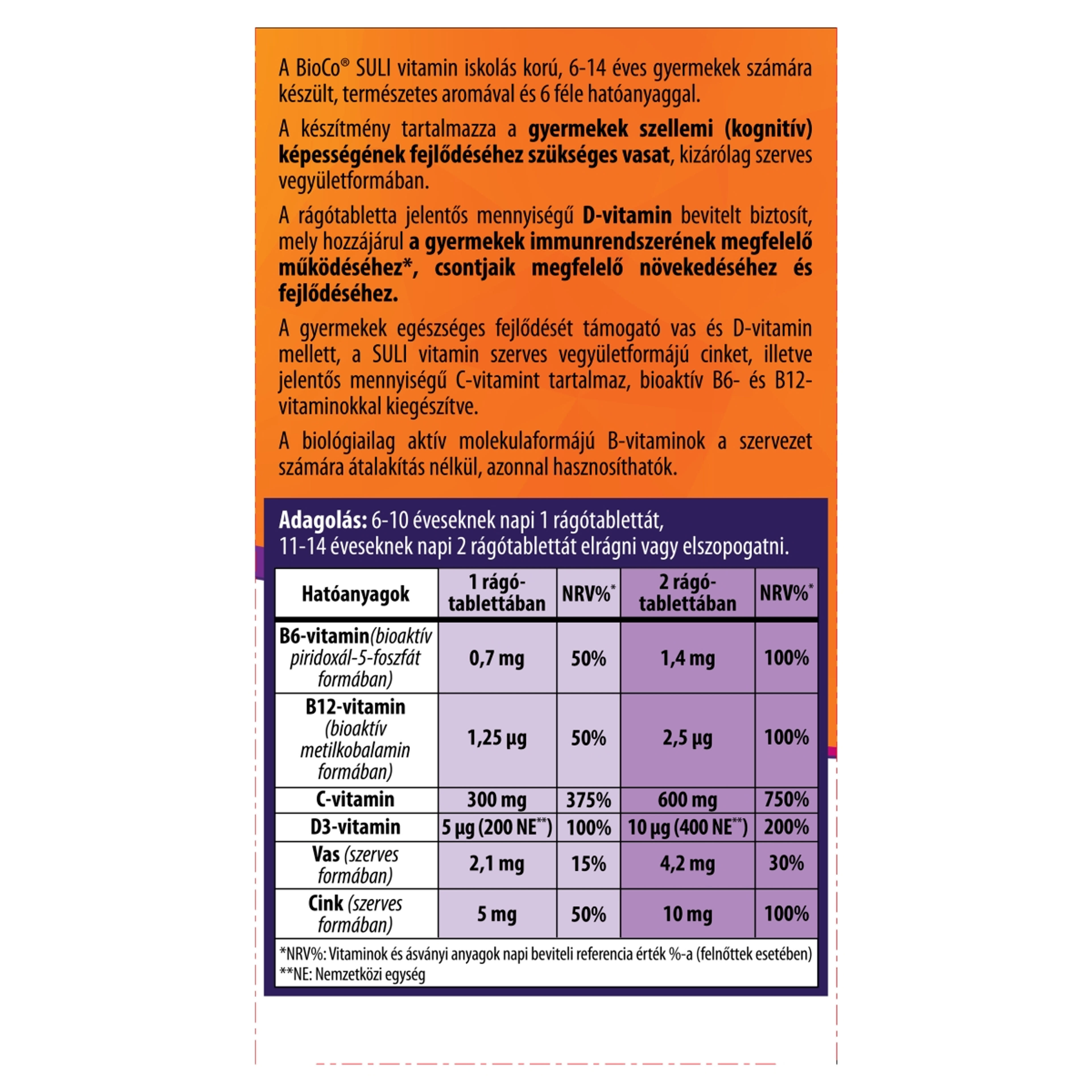 BioCo Suli vitamin étrend-kiegészítő rágótabletta cseresznye ízű 6-14 éveseknek - 90 db-3