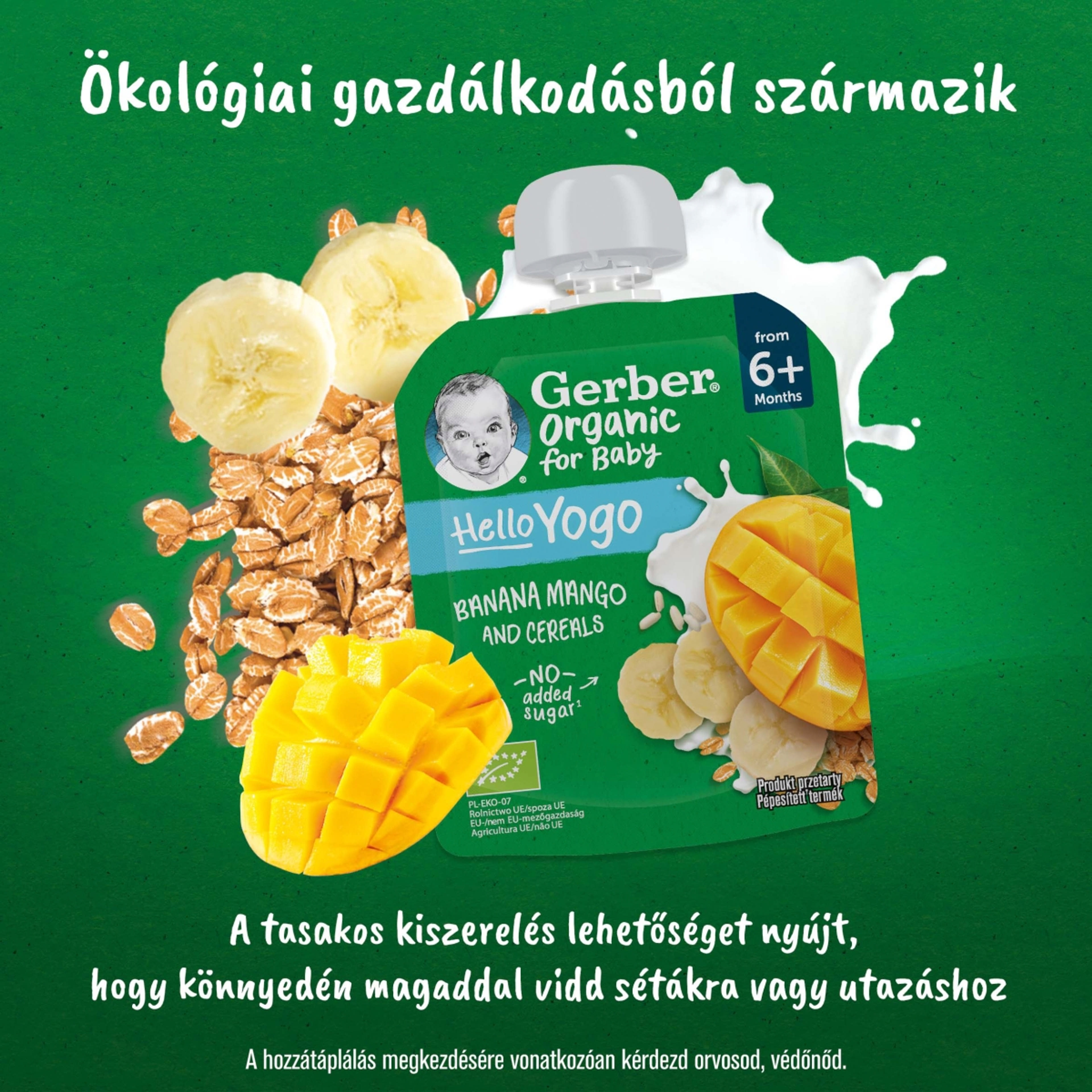 Gerber Organic for Baby Hello Yogo bio banán-mangó gyümölcspüré gabonával 6 hónapos kortól - 80 g-5
