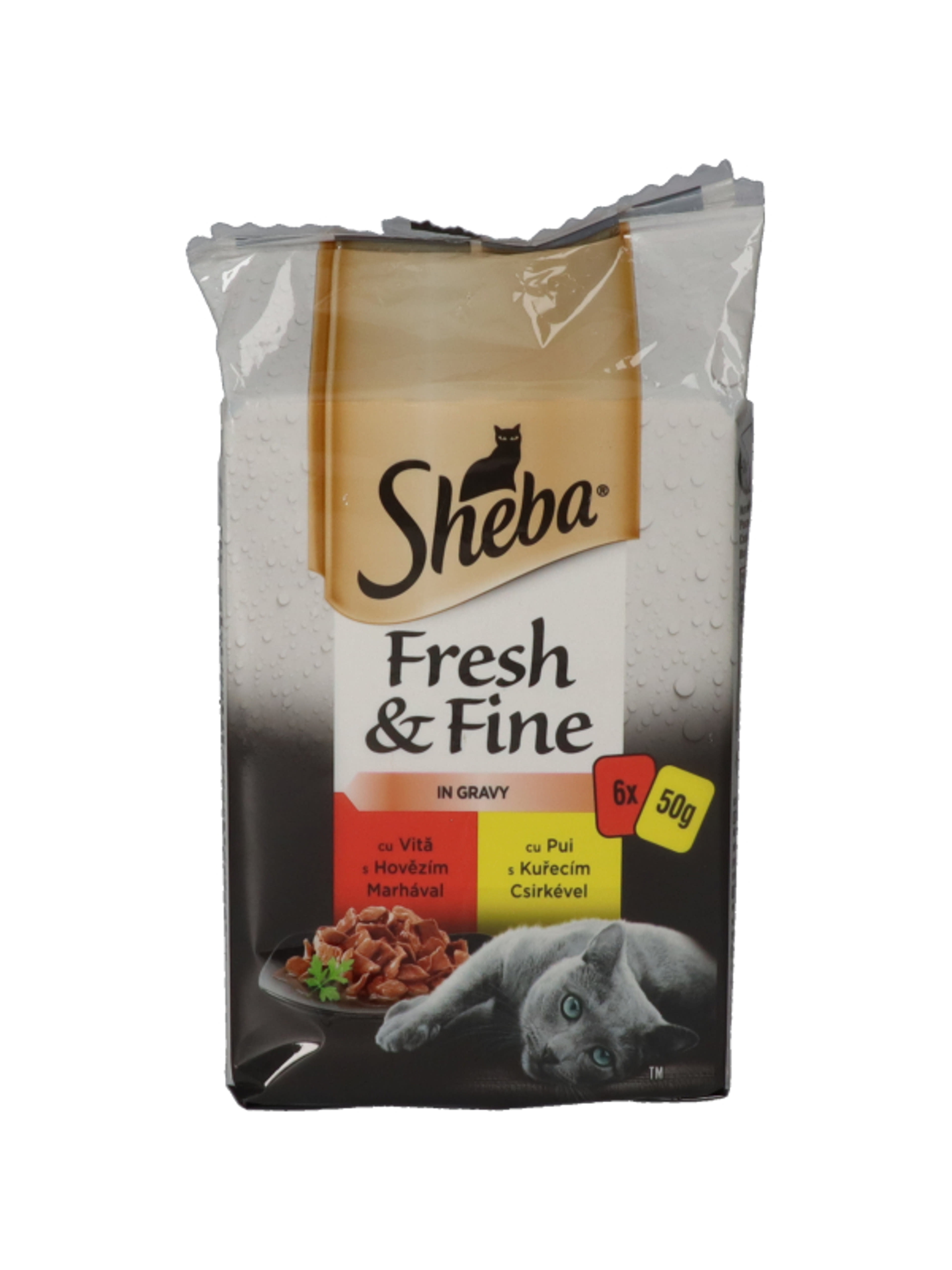 Sheba Fresh & Fine Excluzív felnőtt teljes értékű alutasak macskáknak, húsos válogatás (6x50 g) - 300 g-1