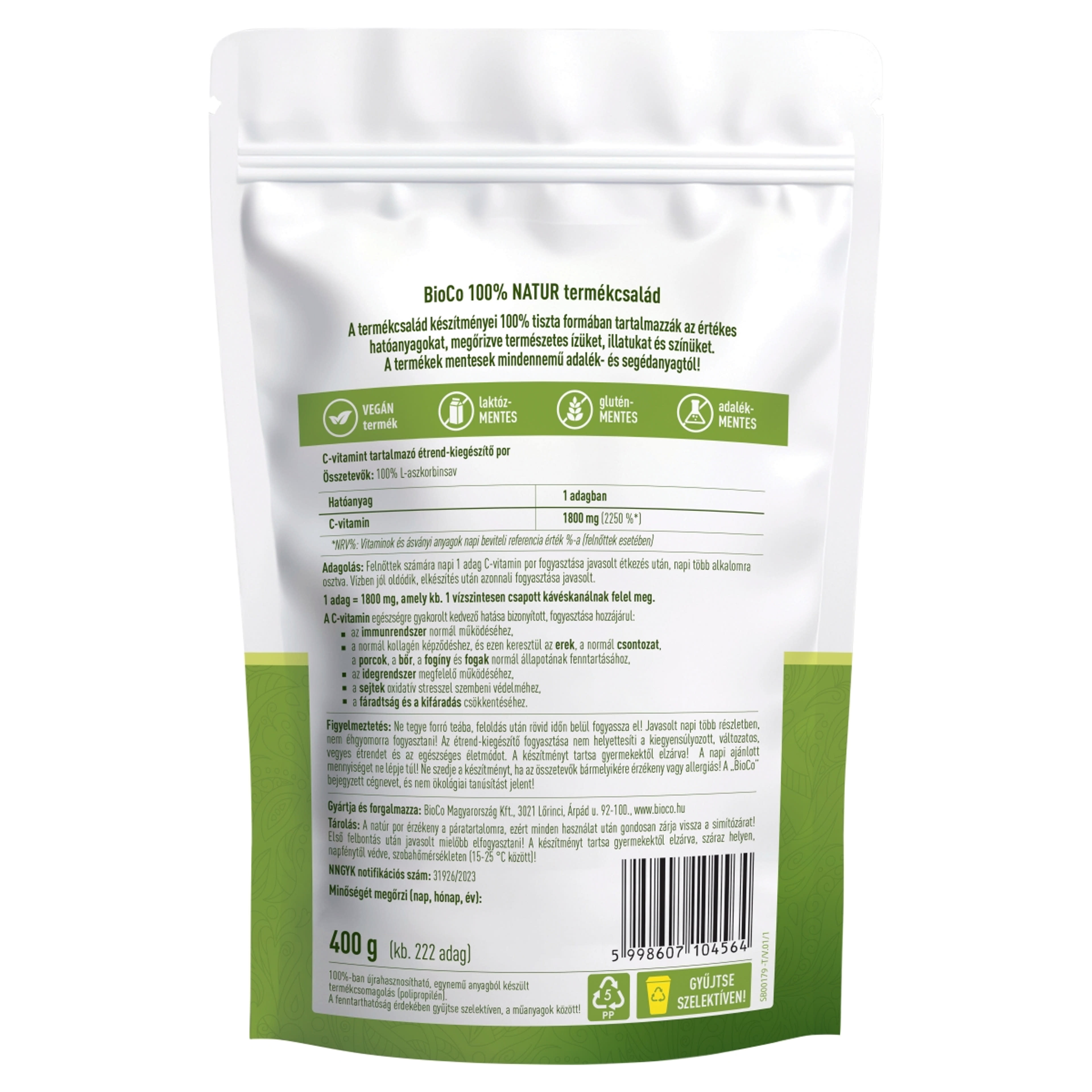 BioCo 100% Natur C-vitamin étrend-kiegészítő por - 400 g-3