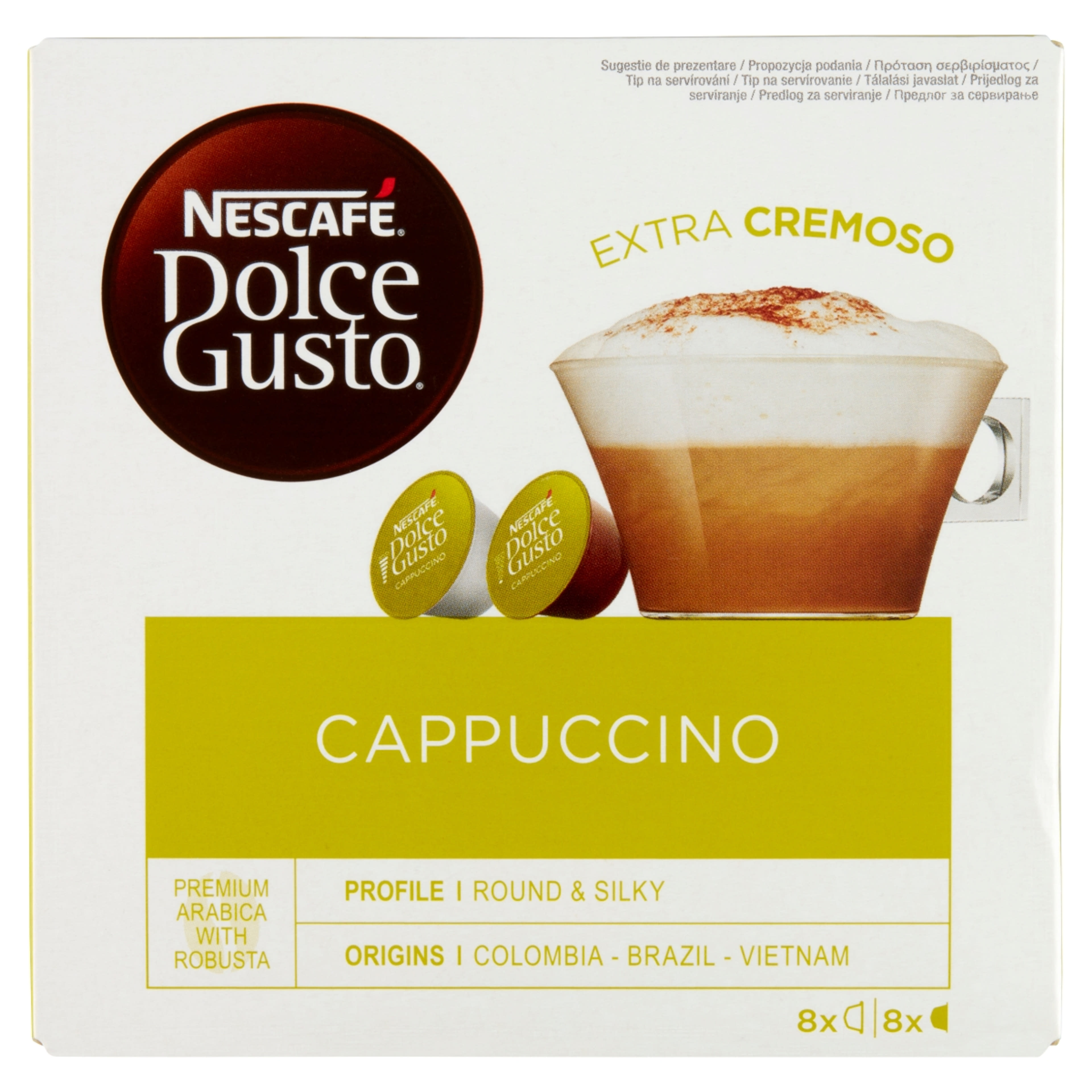 Nescafé Dolce Gusto Cappuccino őrölt pörkölt kávé és tejpor cukorral 2 x 8 db - 200 g