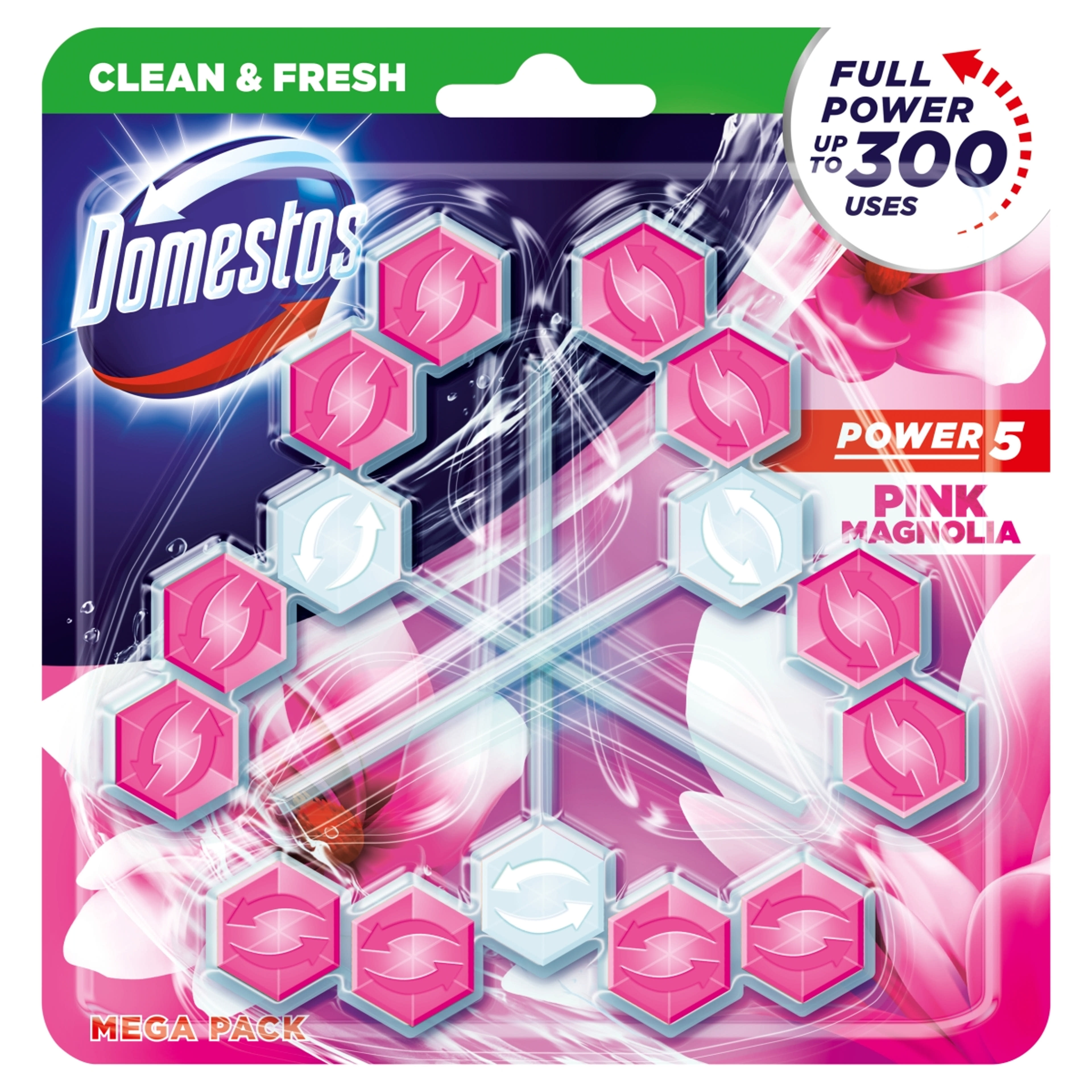 Domestos Power 5 Pink Magnolia WC-Frissítő (3x55 g) - 165 g