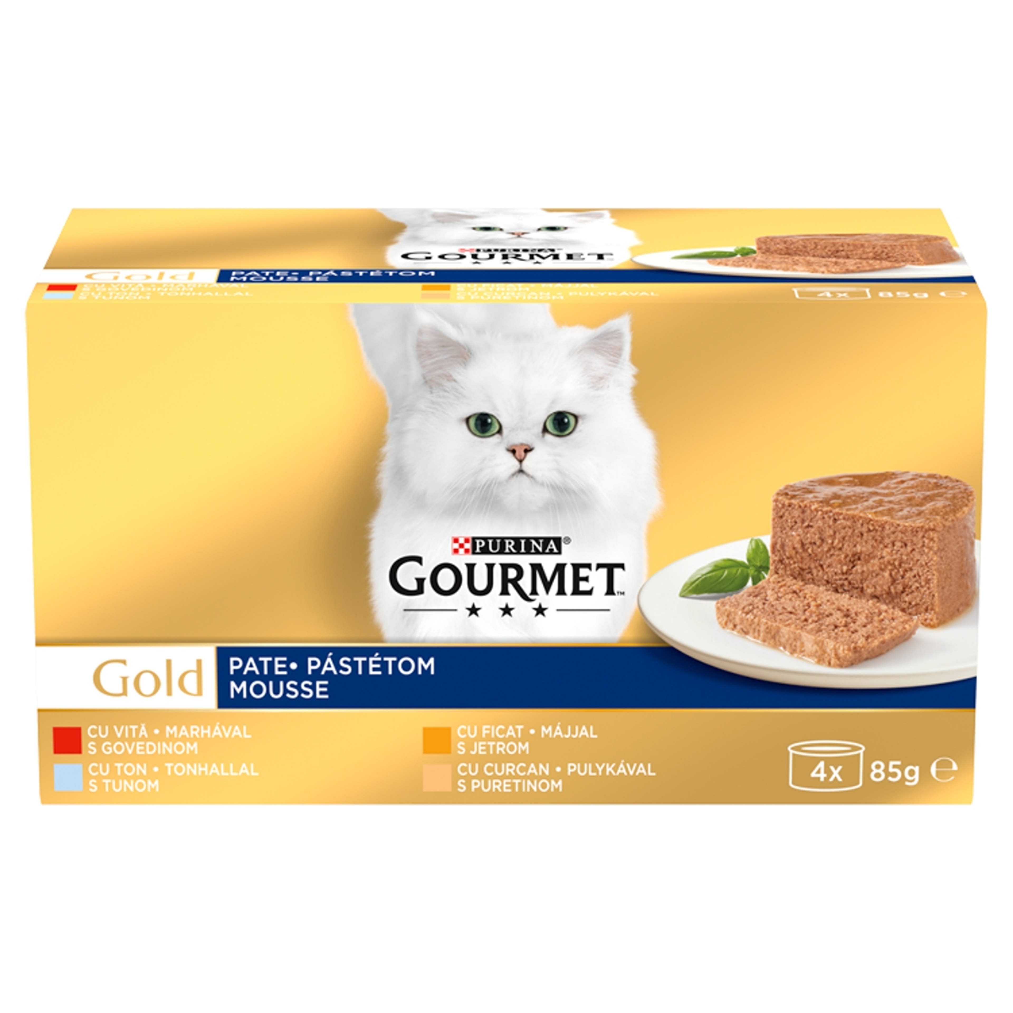 Gourmet Gold felnőtt teljes értékű konzerv macskáknak, pástétom 4 ízben (4x85 g) - 340 g-1