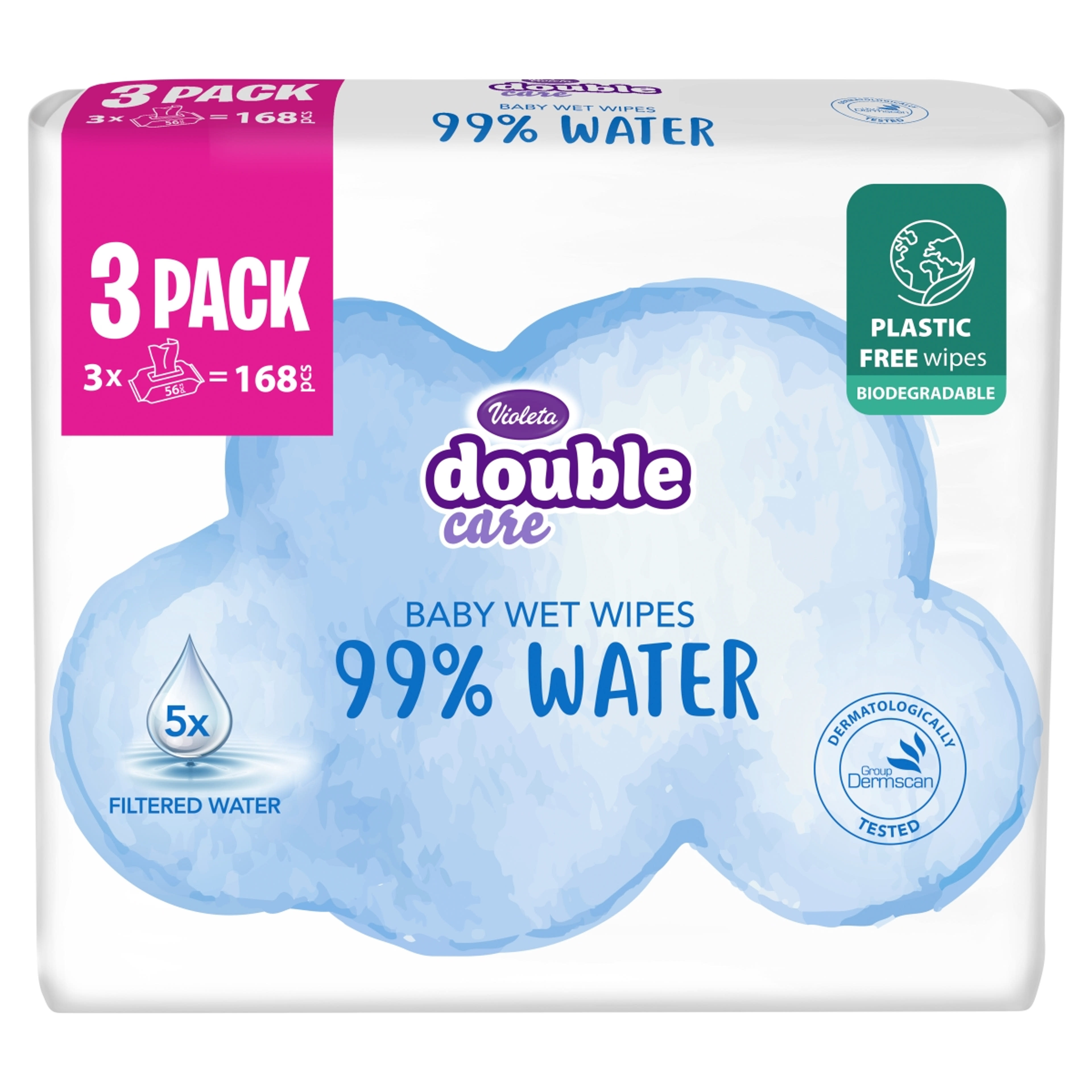 Violeta Double Care popsitörlő 99% vízzel - 168 db