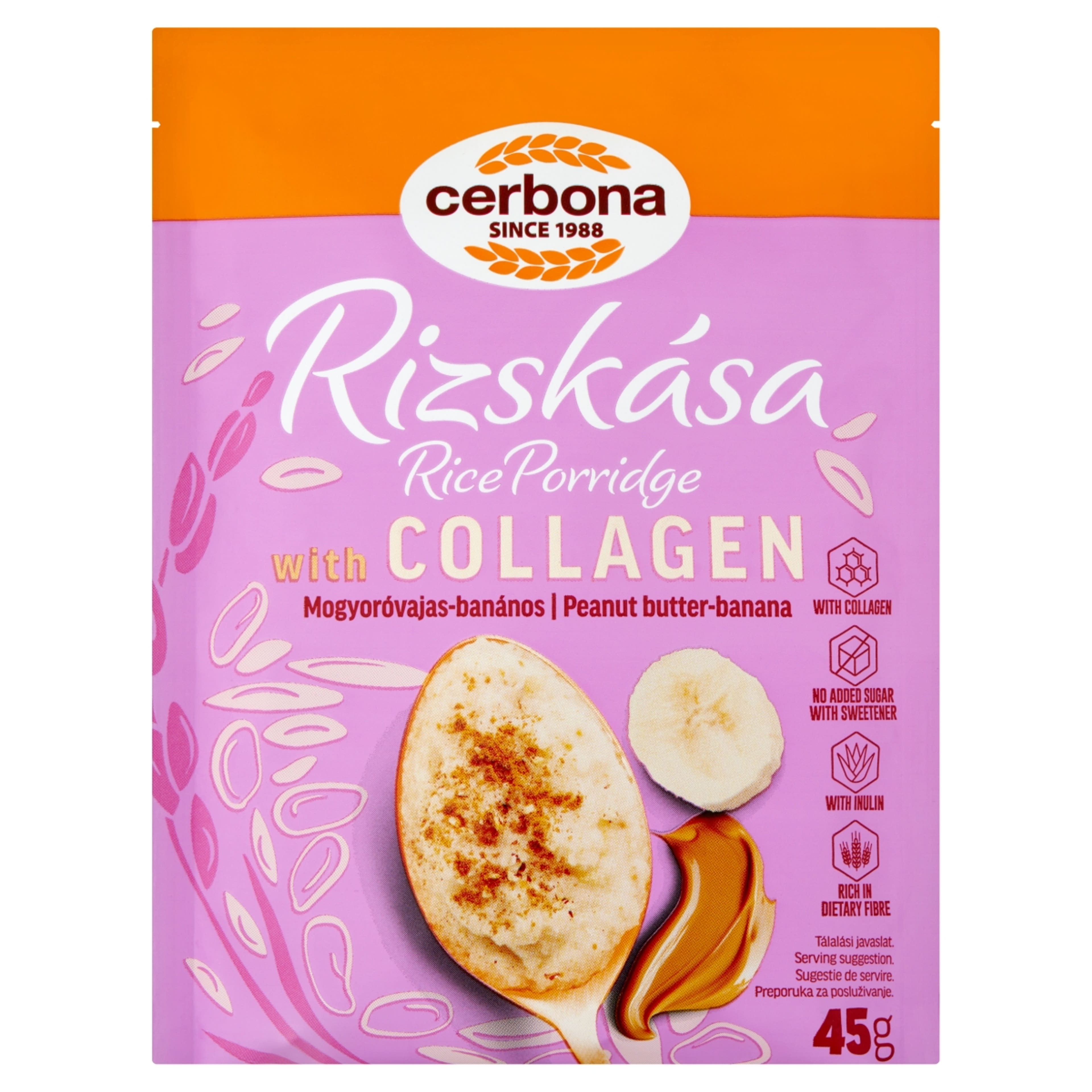Cerbona mogyoróvajas-banános rizskása kollagénnel és inulinnal, édesítőszerrel  - 45 g