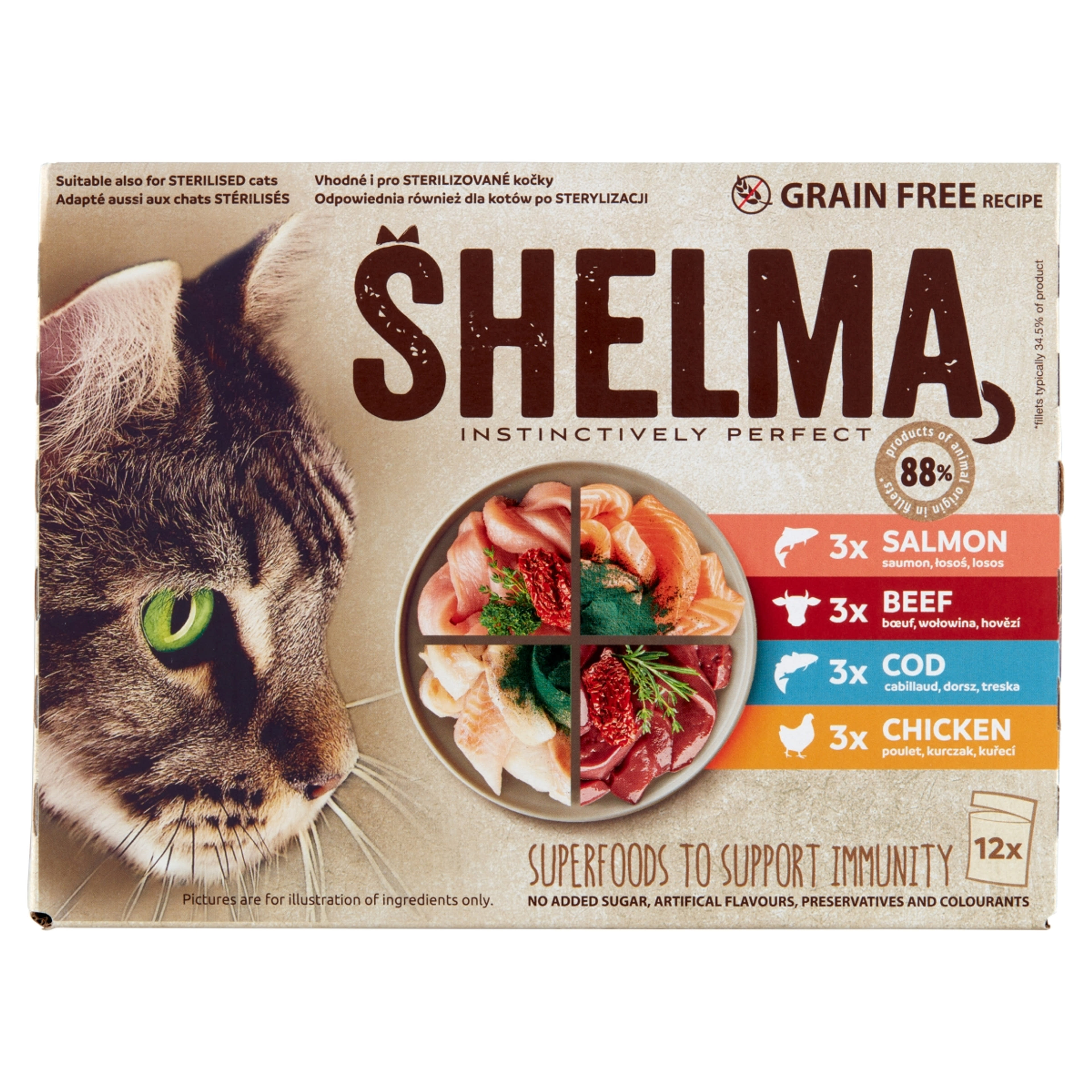 Shelma gabonamentes párolt filé teljes értékű állateledel felnőtt macskák számára 12 x 85 g - 1020 g-1