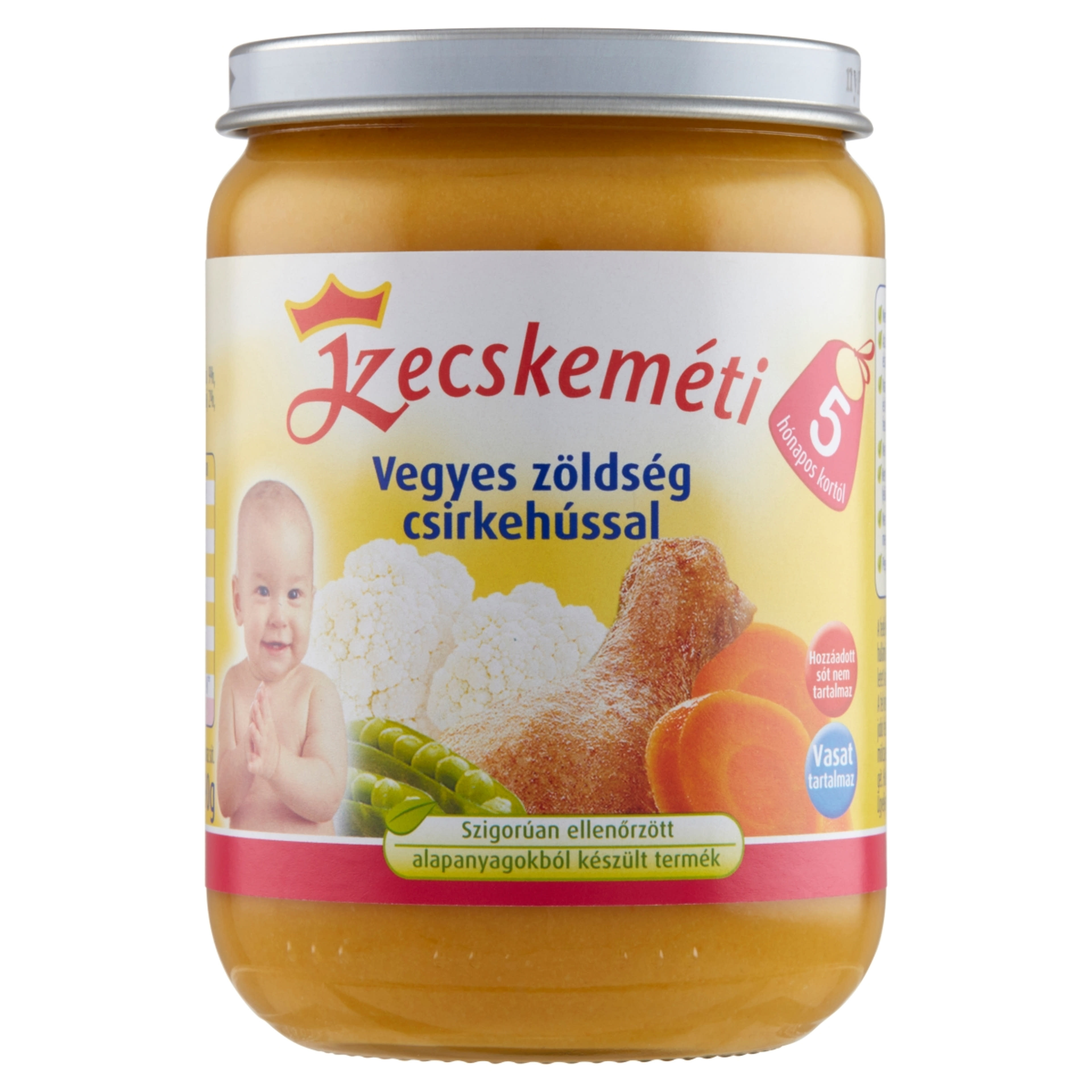 Kecskeméti Bébiétel Vegyes Zöldség Csirkehús Ízesítéssel 5 Hónapos Kortól - 190 g-1