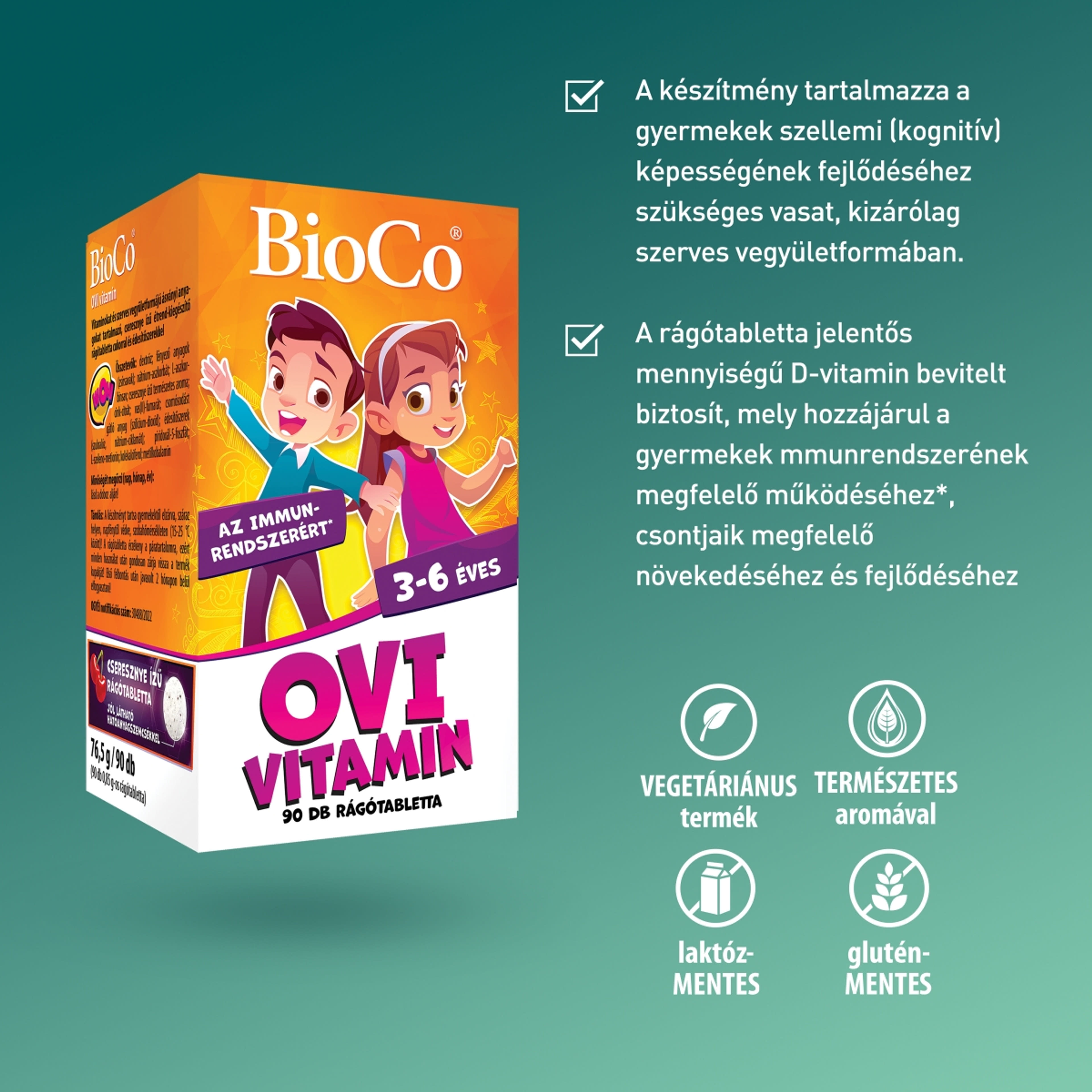 BioCo Ovi vitamin étrend-kiegészítő rágótabletta cseresznye ízű 3-6 éveseknek - 90 db-4