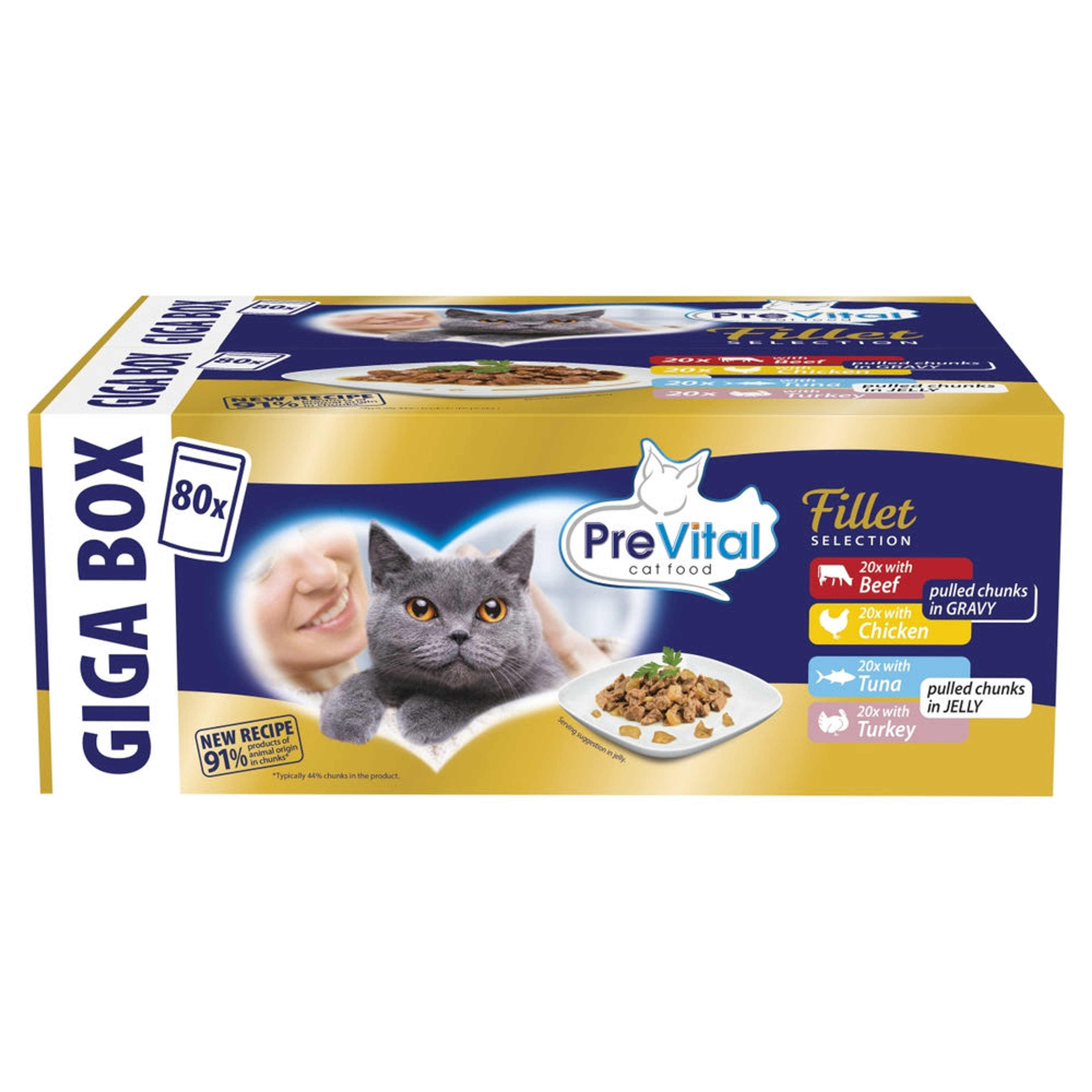 PreVital Fillet Selection nedves macskaeledel felnőtt macskáknak vegyes ízben szószban, zselében alutasakos macskatáp 80x85g - 6800 g