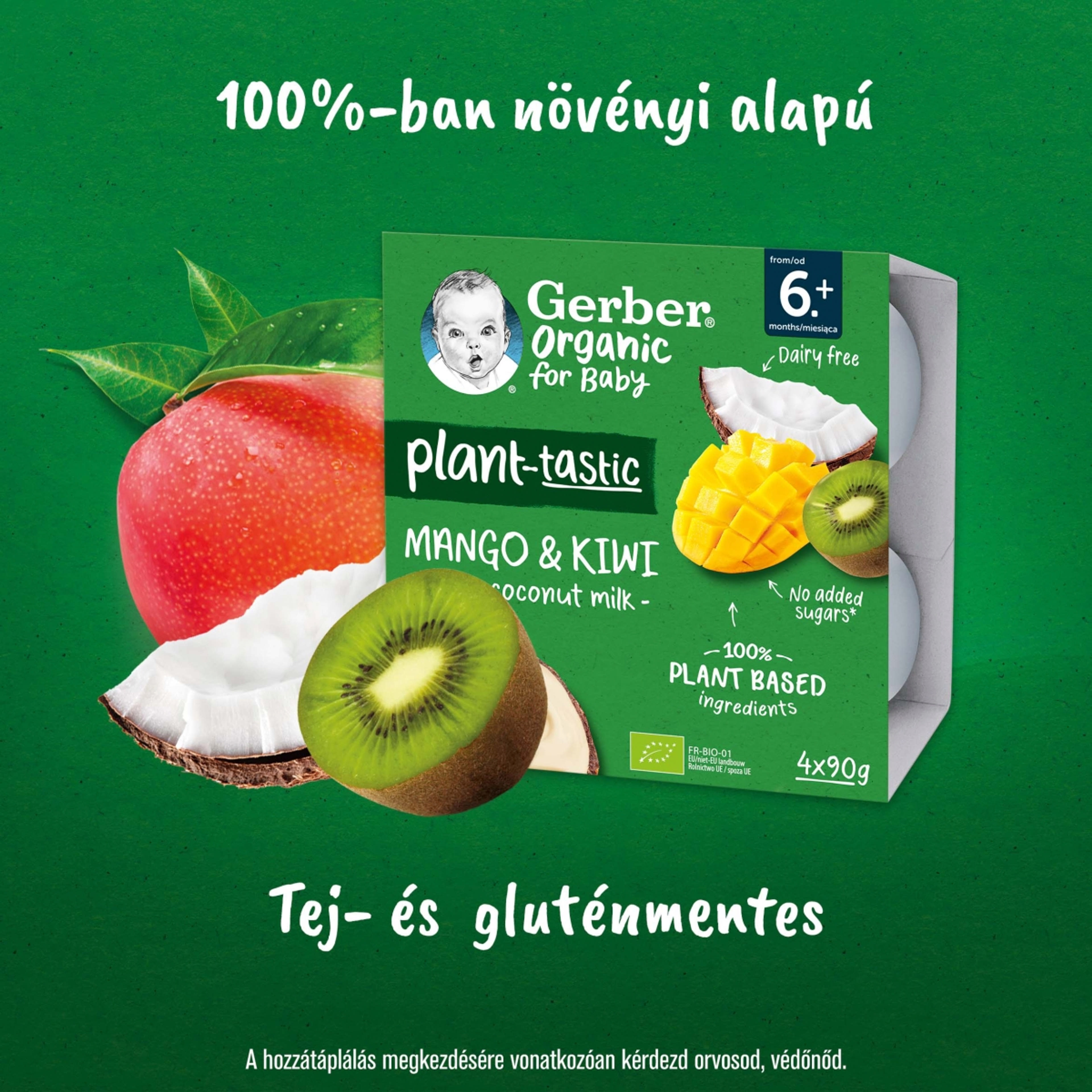 Gerber Organic kókusztej alapú mangó-kiwi ízű bio babadesszert 6 hónapos kortól 4 x 90 g - 360 g-3