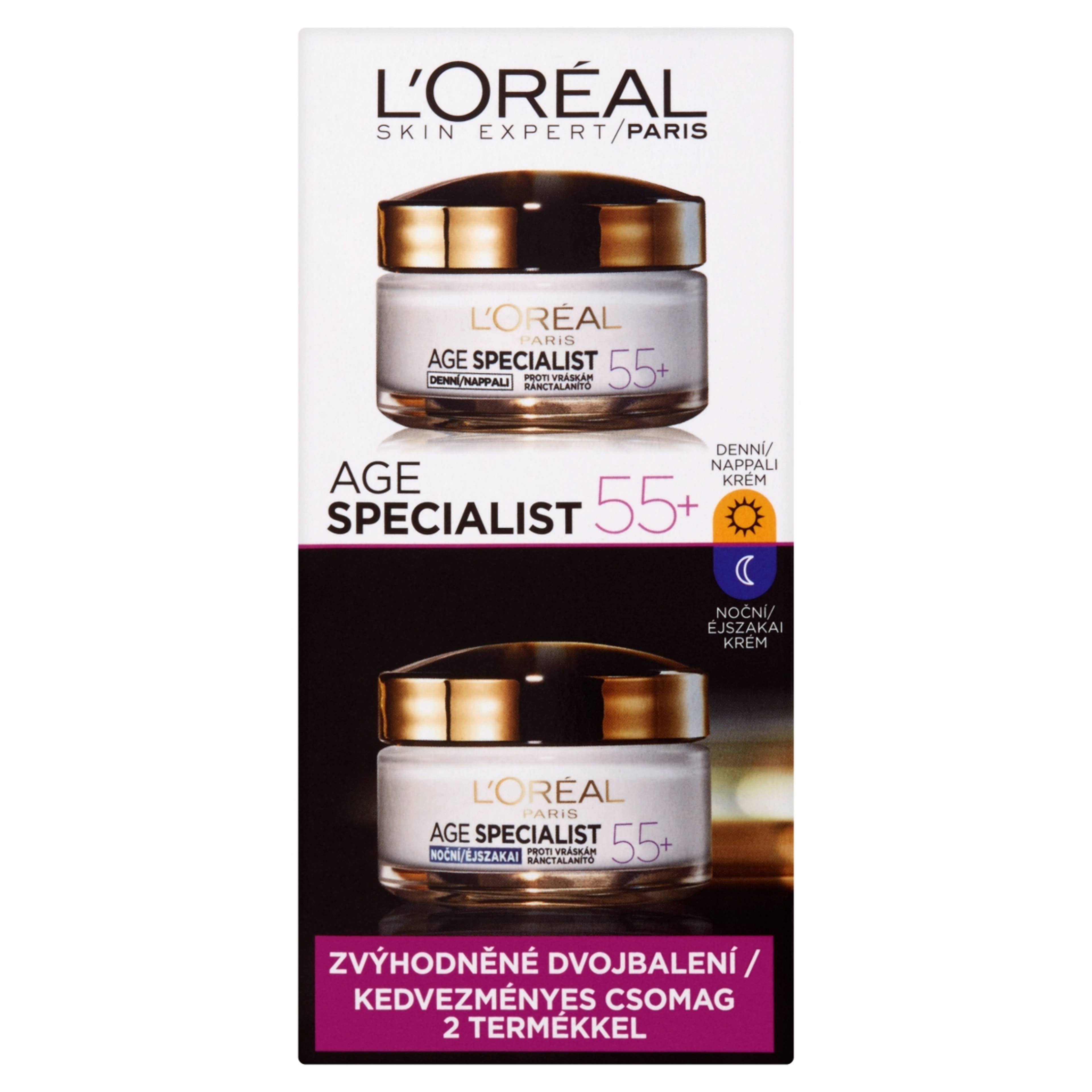 L'Oréal Paris Age Specialist 55+ csomag - 50 ml (nappali + éjszakai arckrém) - 1 db