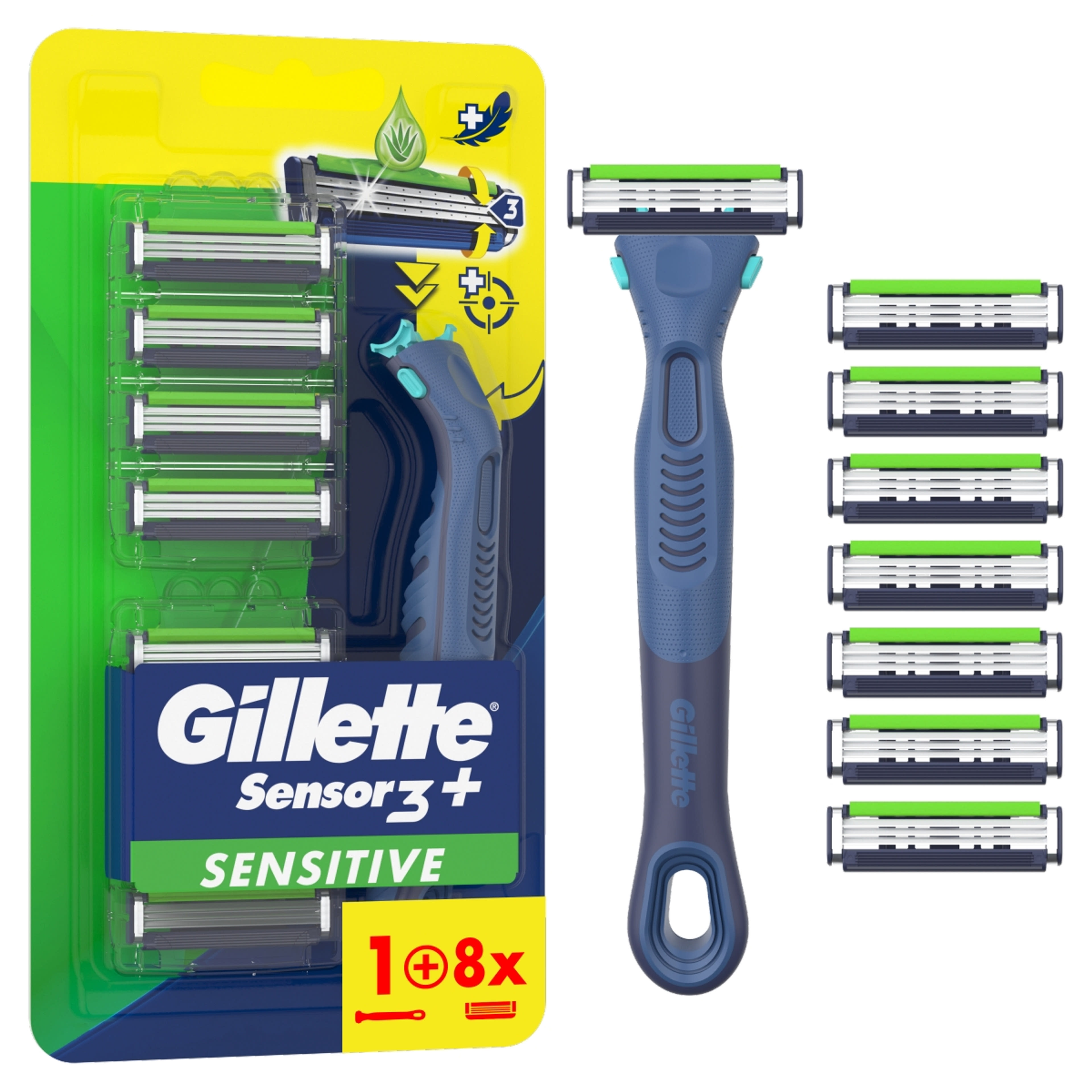 Gillette Sensor 3+ érzékeny cserefejű borotva ergonomikus nyéllel és borotvapengével - 8 db-10