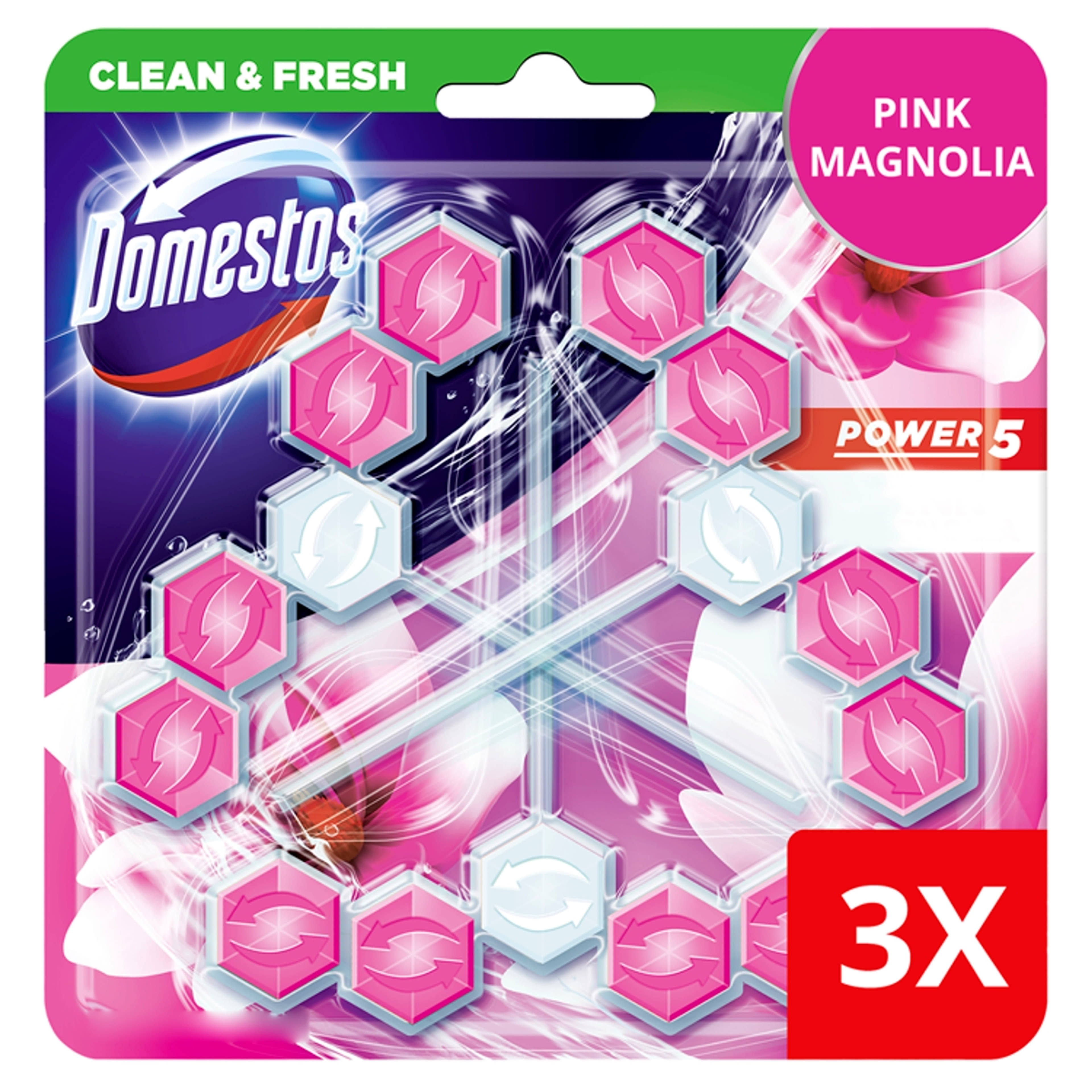 Domestos Power 5 Pink Magnolia WC-Frissítő (3x55 g) - 165 g-2