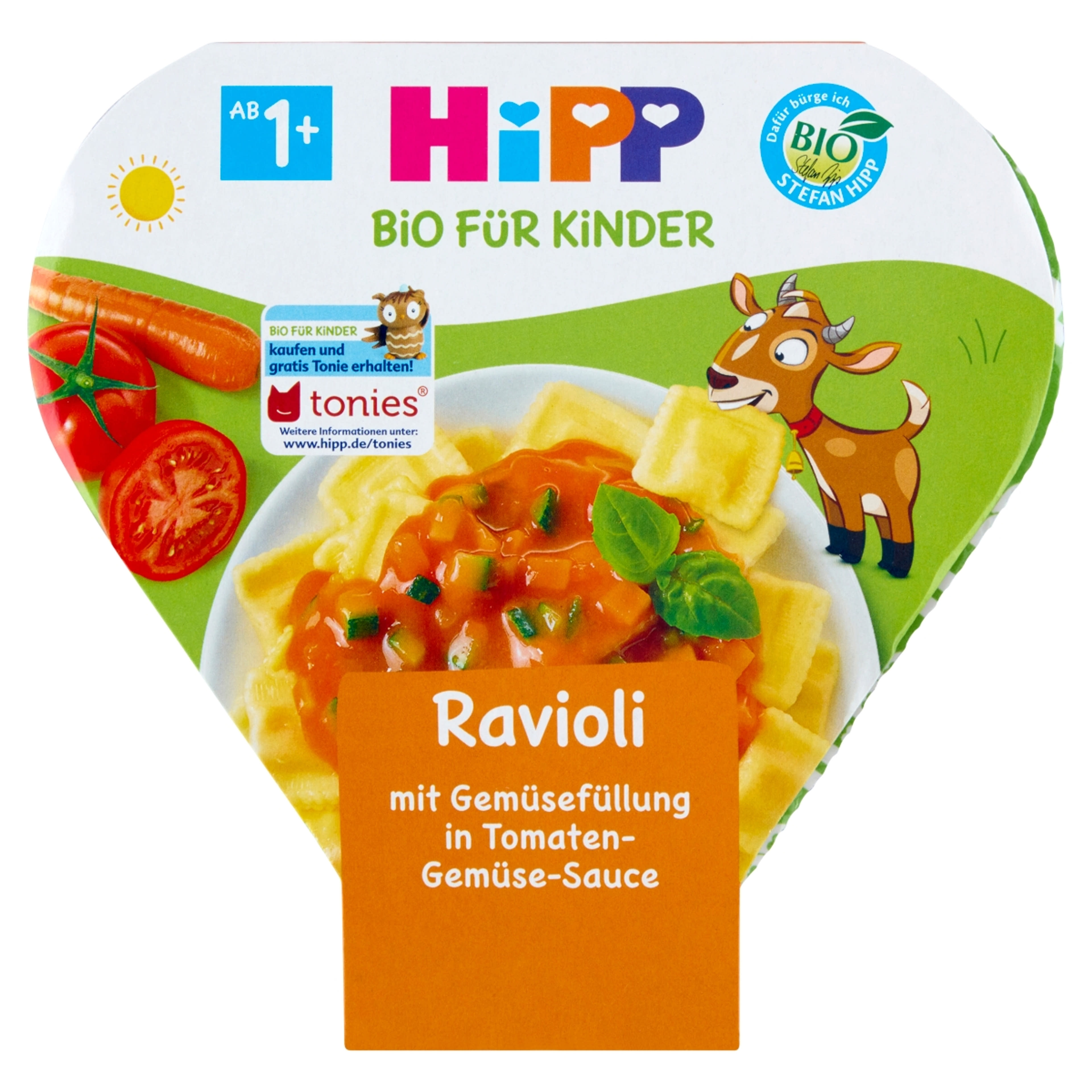 HiPP Bio ravioli zöldséggel töltve paradicsomos-zöldséges szószban tésztakészítmény 1 éves kortól - 250 g