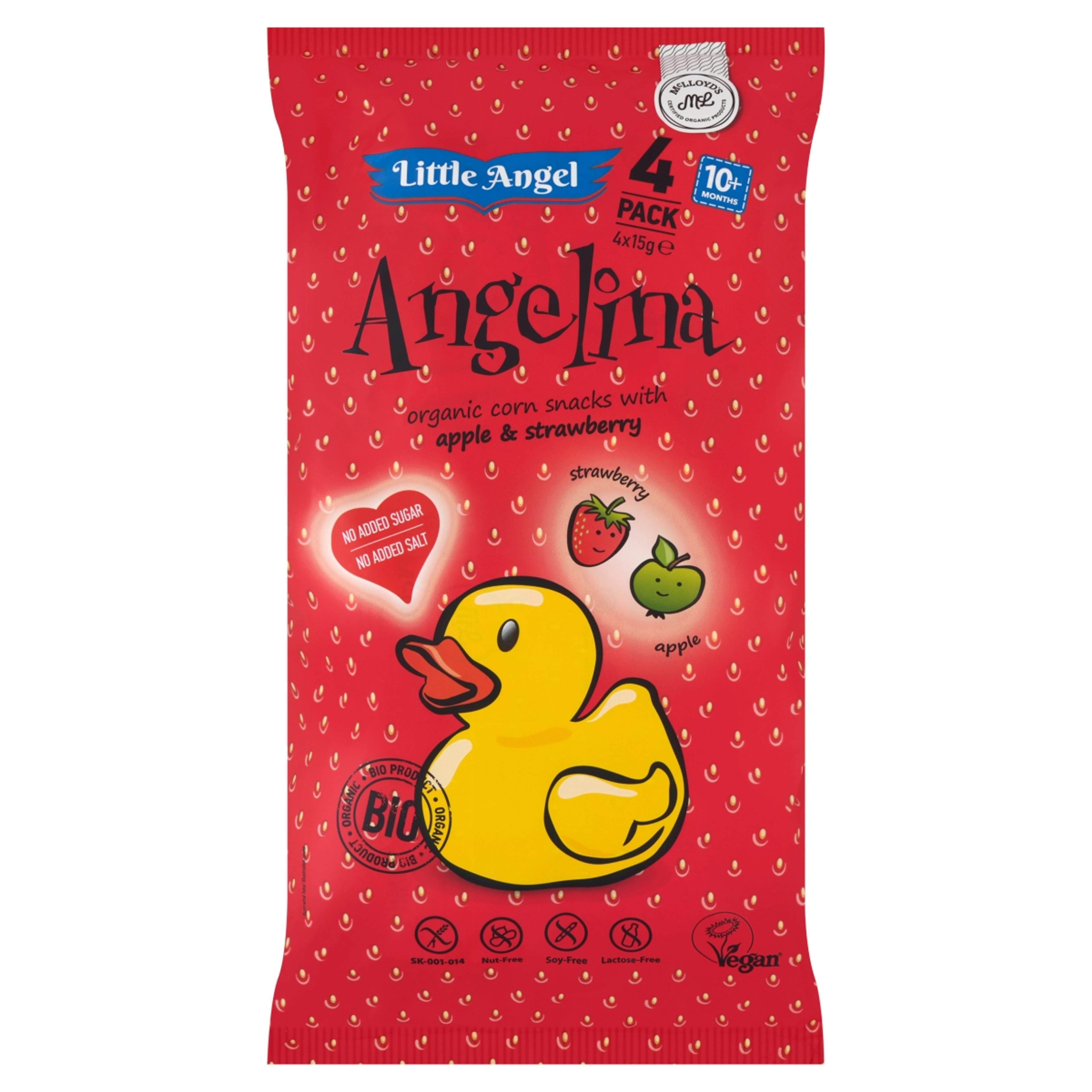Angelina Bio kukorica snack alma, eper  10 hónapos kortól - 60 g