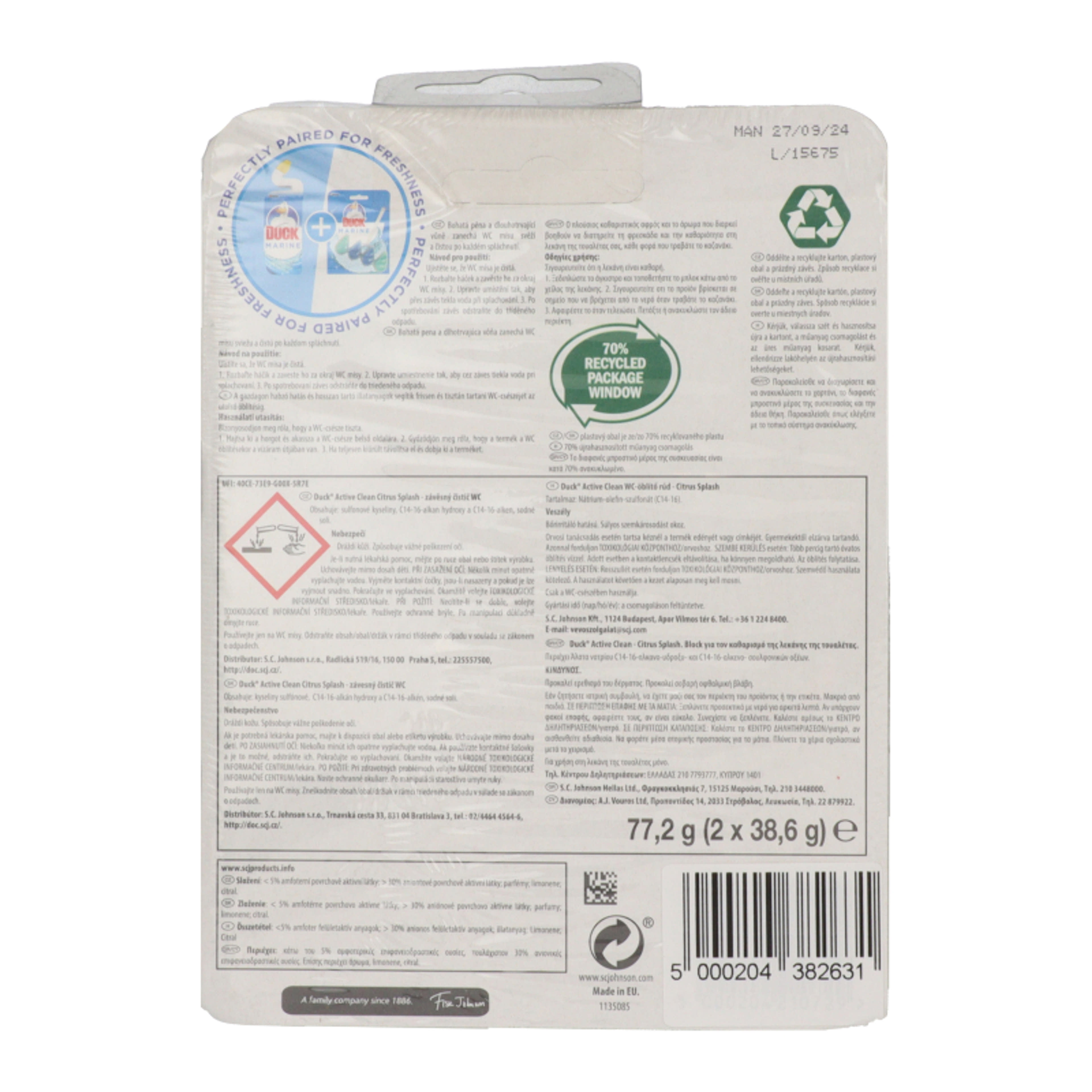 Duck Active Clean Lime Wc frissítő rúd 4x38 g - 154 g-3