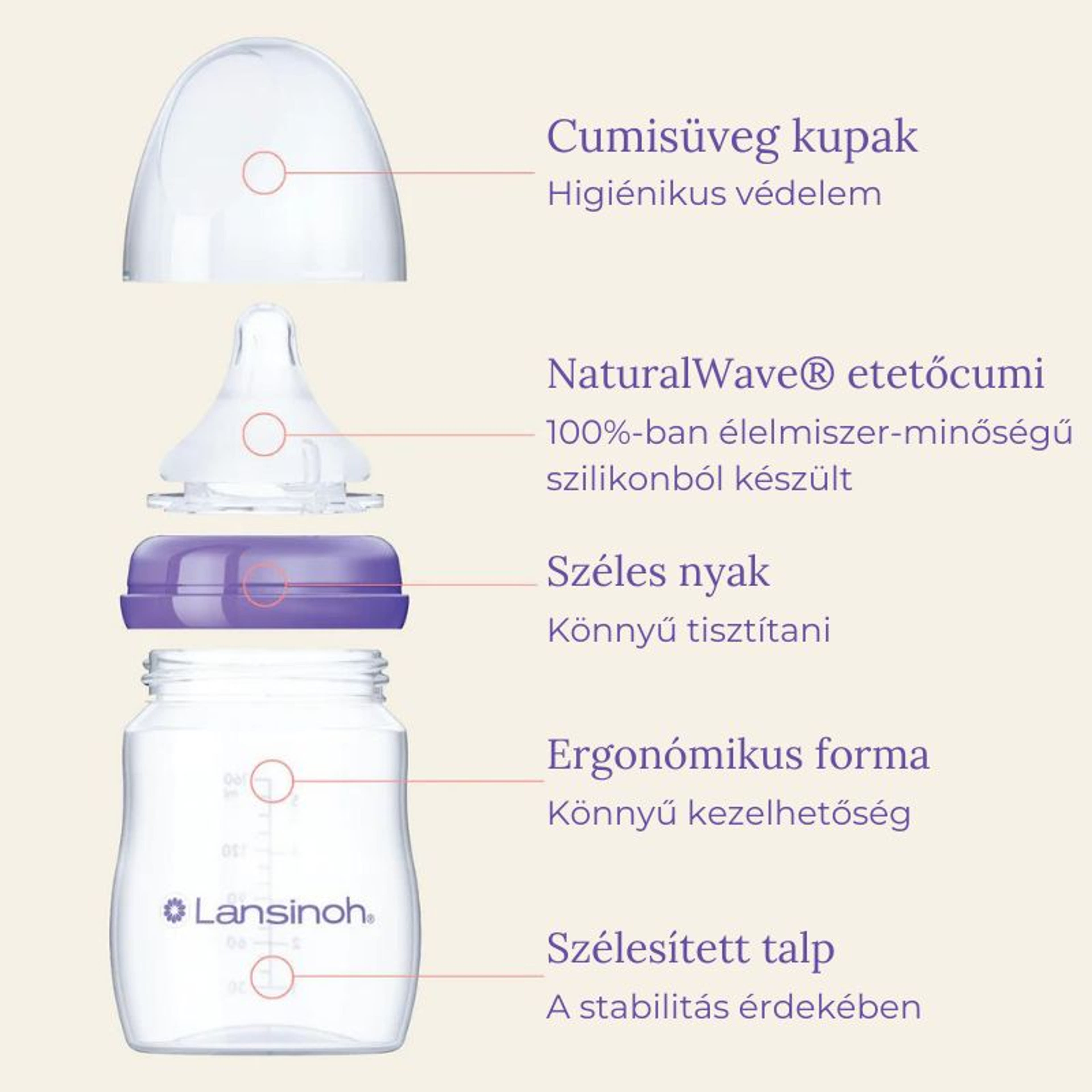 Lansinoh cumisüveg lassú folyású etetőcumival + fedéllel, 160 ml - 1 db-11