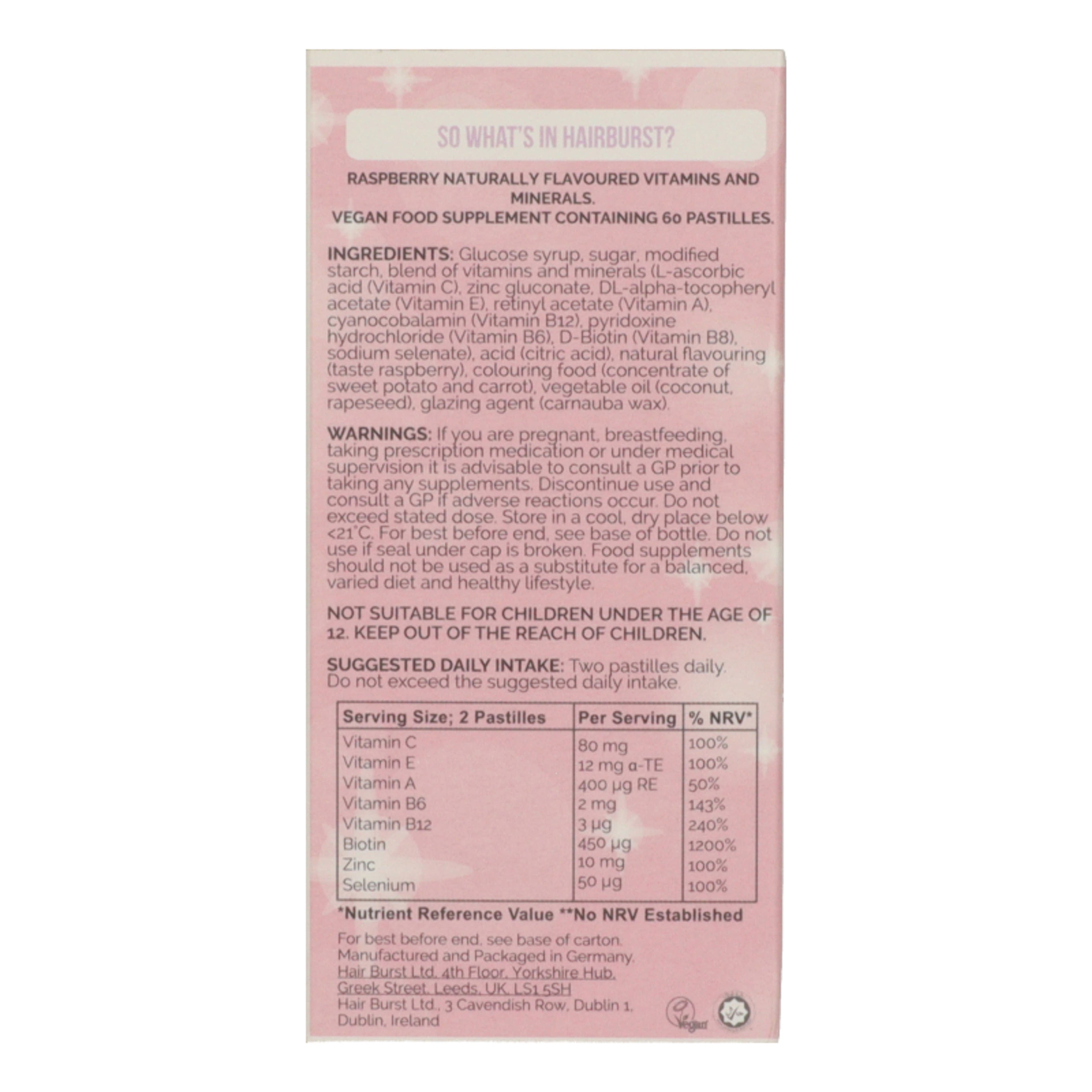 Hairburst Unicorn étrend-kiegészítő hajvitamin biotinnal, szelénnel és cinkkel málna ízű - 60 db-3