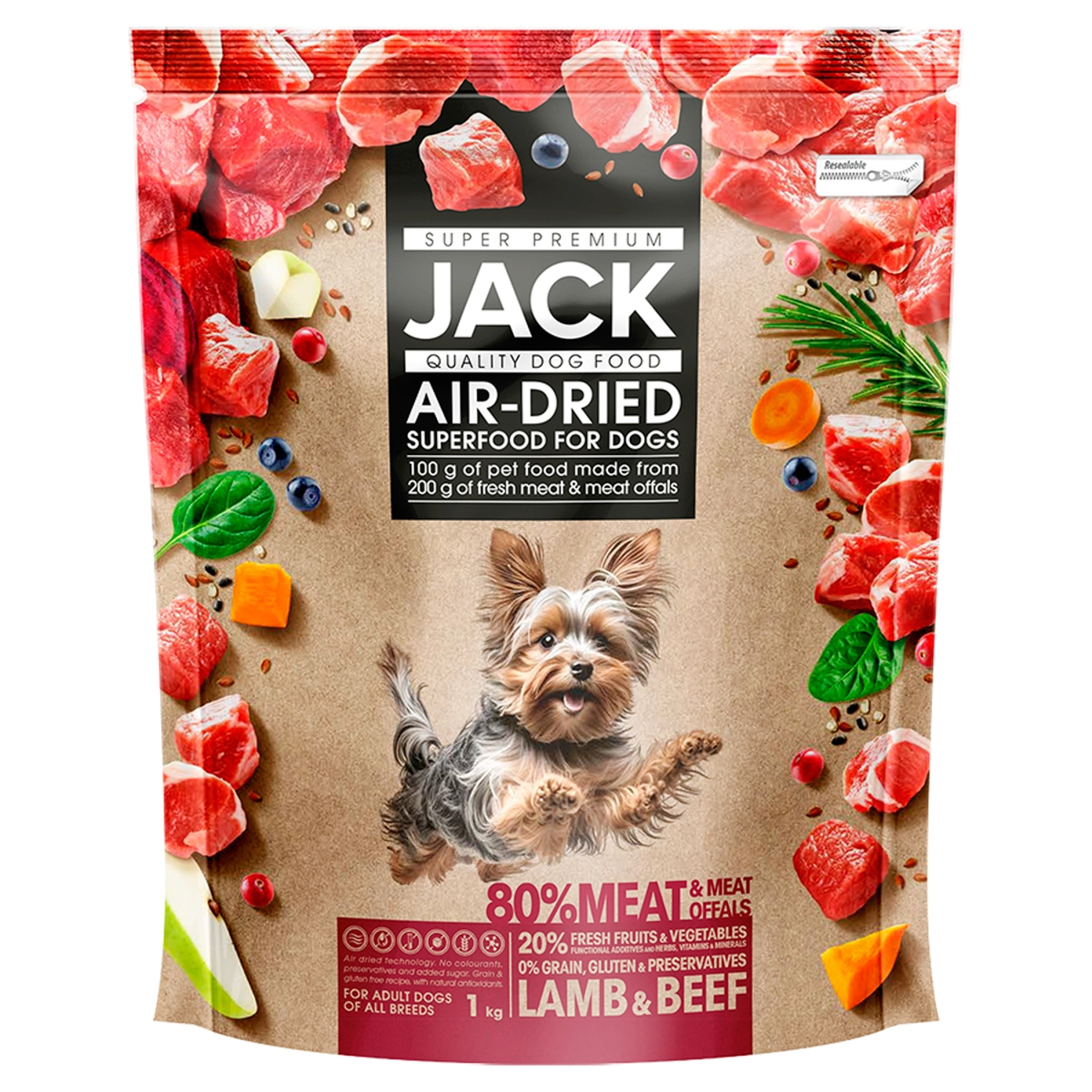 Jack Super Premium Air-Dried bárány-marha teljes értékű eledel felnőtt kutyák számára - 1000 g-1
