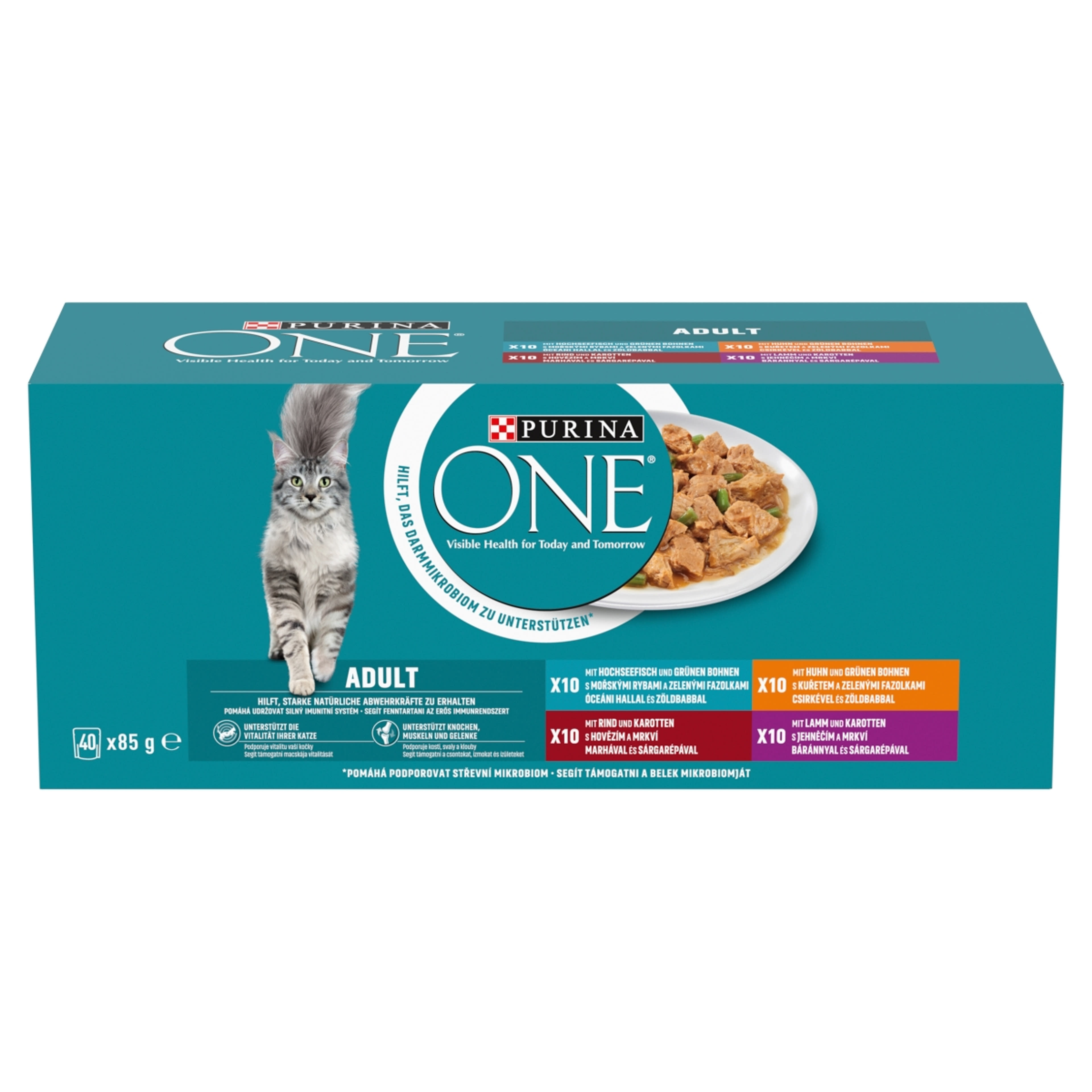 Purina One Adult nedves macskaeledel szószban csirkével/marhával/báránnyal/tengeri hallal 40 x 85 g - 3400 g-1