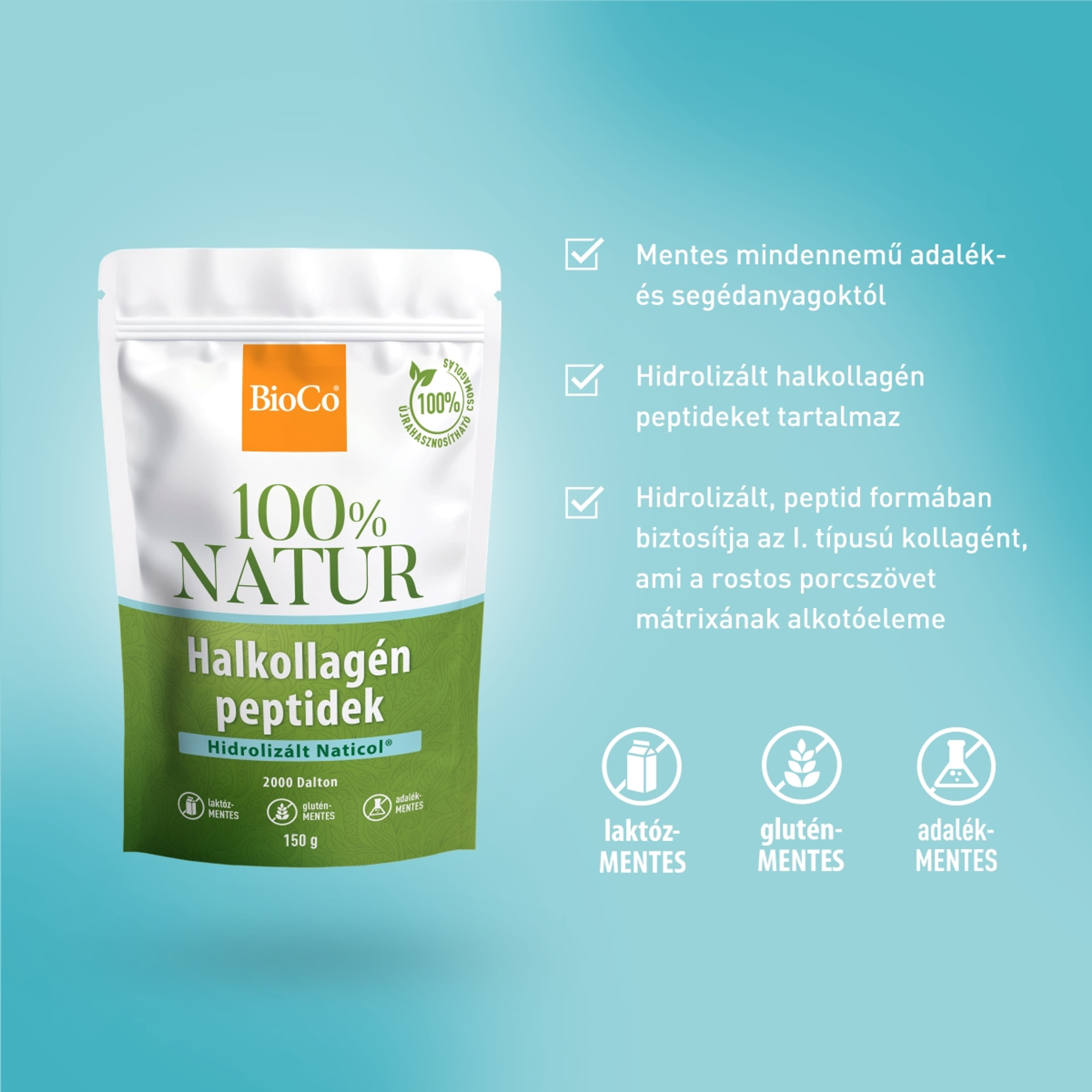 BioCo 100% Natur halkollagén peptideket tartalmazó étrend-kiegészítő por - 150 g-3