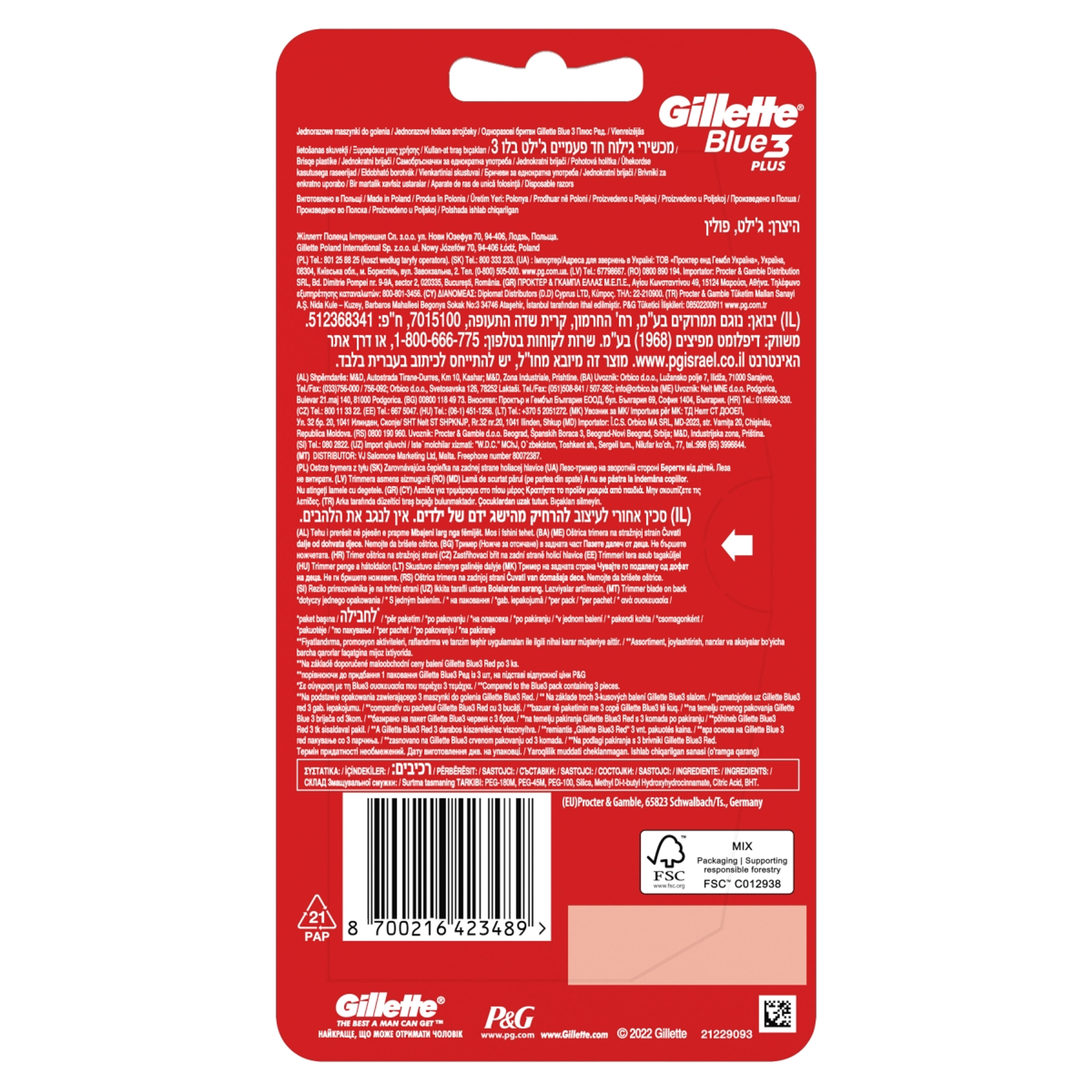 Gillette Blue3 Plus Red eldobható borotva 3+1 db - 1 db-2