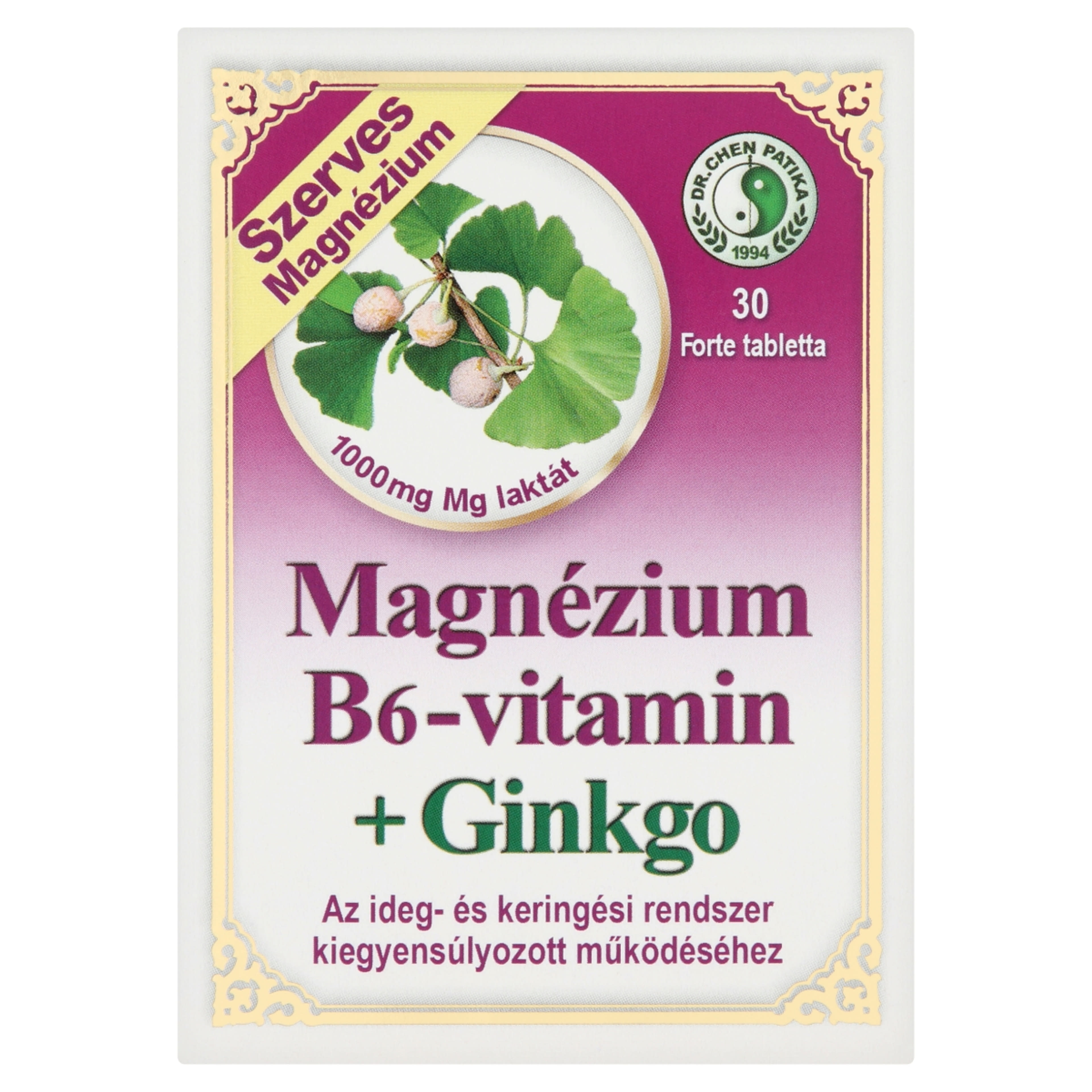 Dr.Chen Patika Magnézium B6-Vitamin+ Ginkgo Forte Tabletta - 30 db