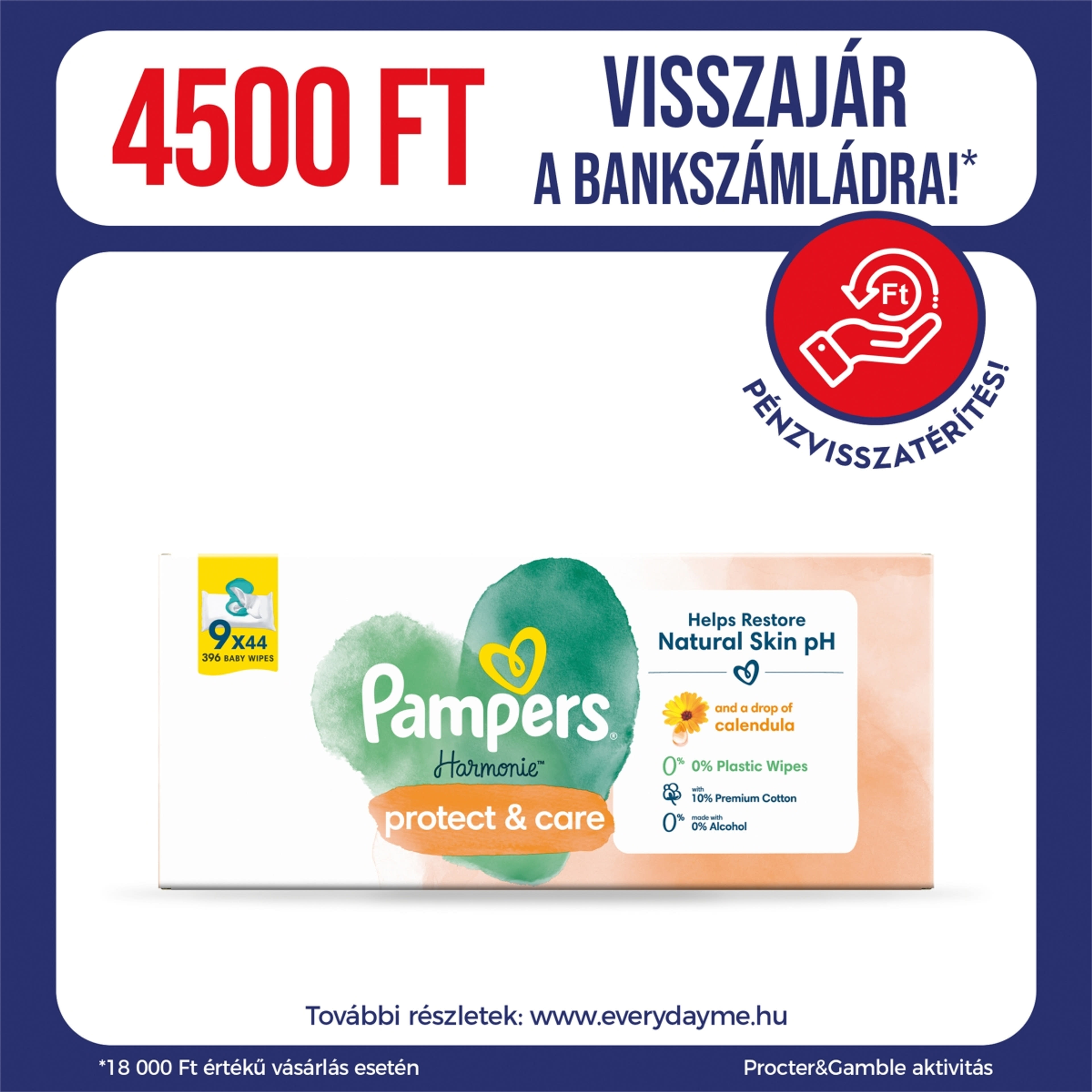 Pampers Harmonie Protect & Care Körömvirágos törlőkendő 9x44 db - 396 db