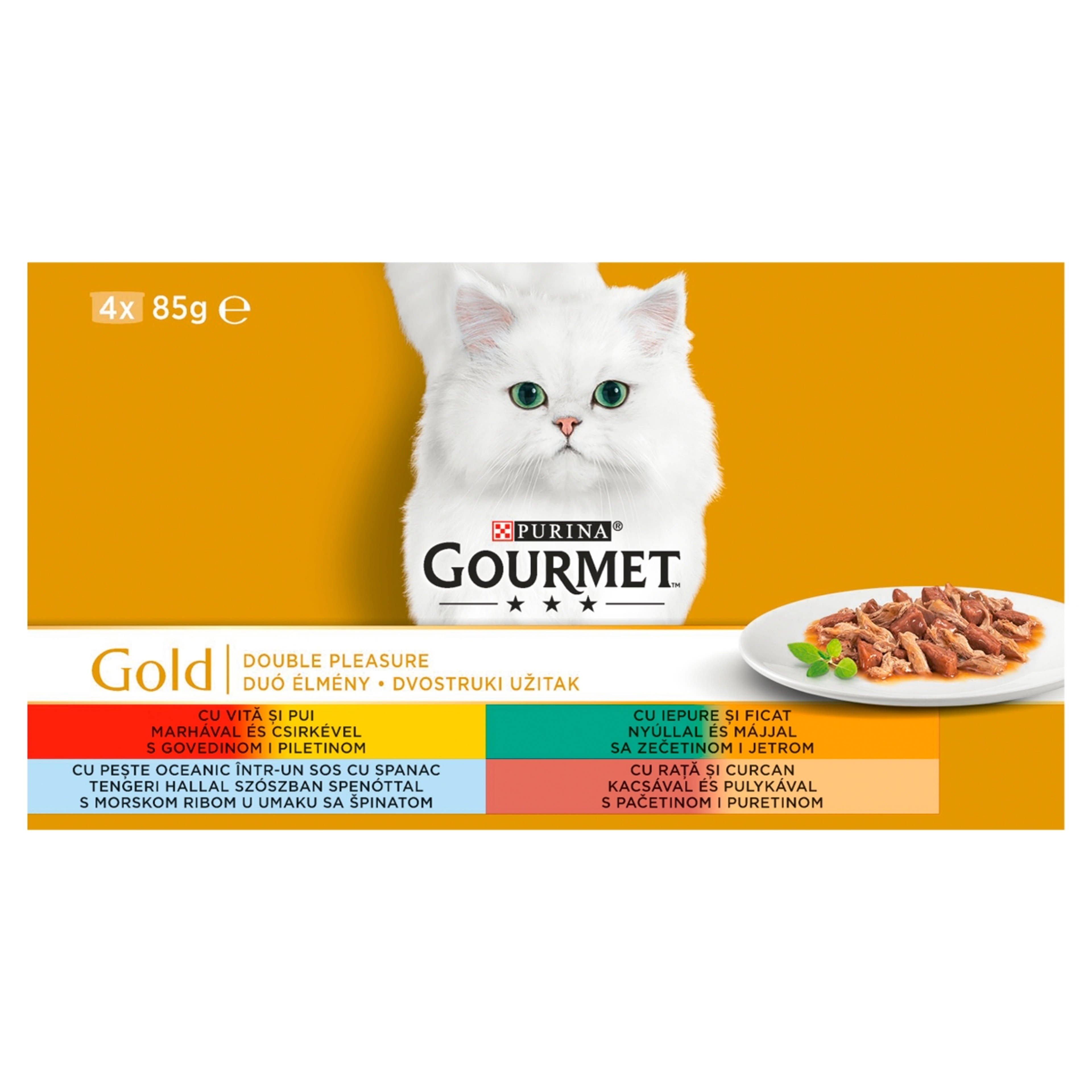 Gourmet Gold Duo Élmény felnőtt teljes értékű konzerv macskáknak, 4 ízben (4x85 g) - 340 g