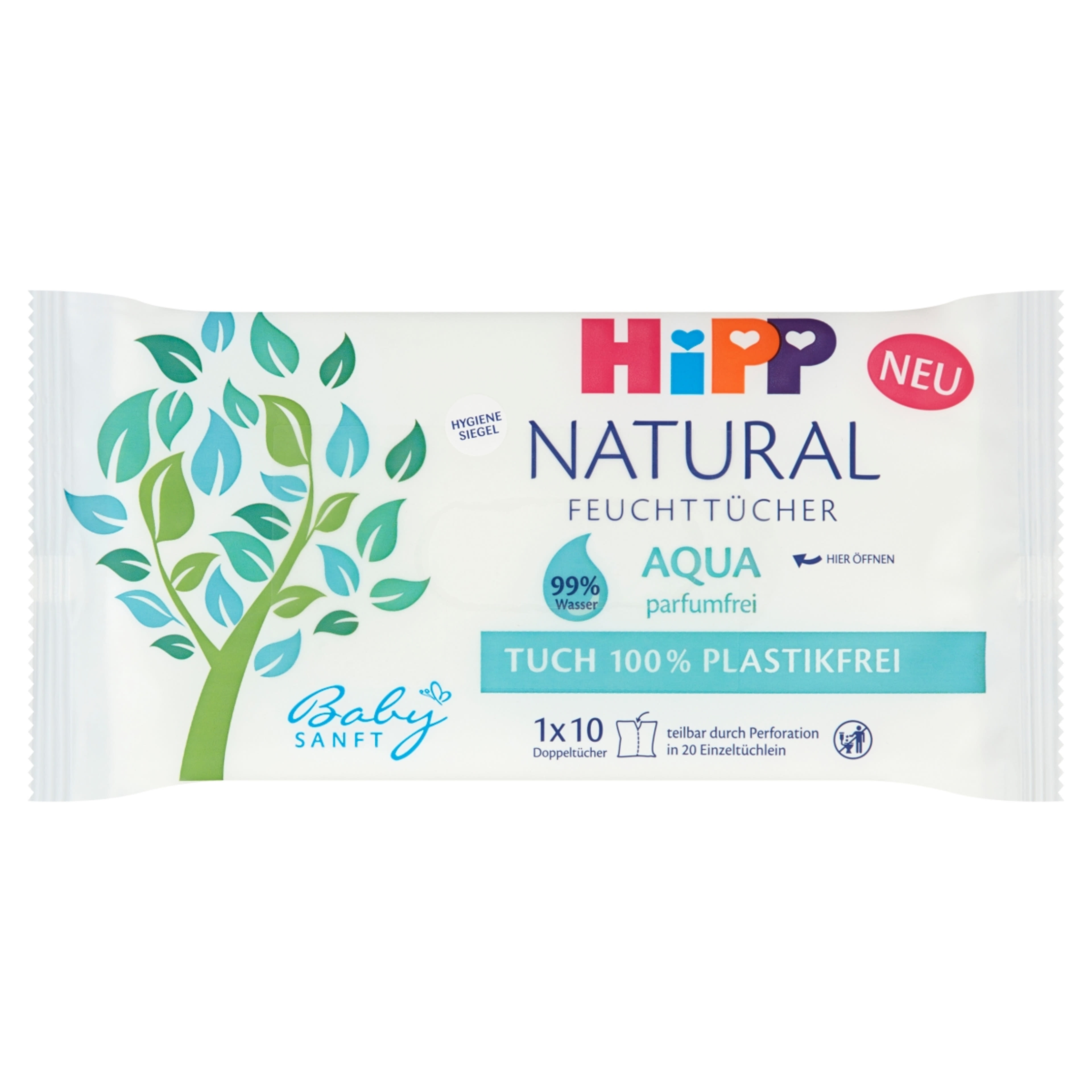 Hipp Babysanft Natural törlőkendő 99 % víz - 10 db