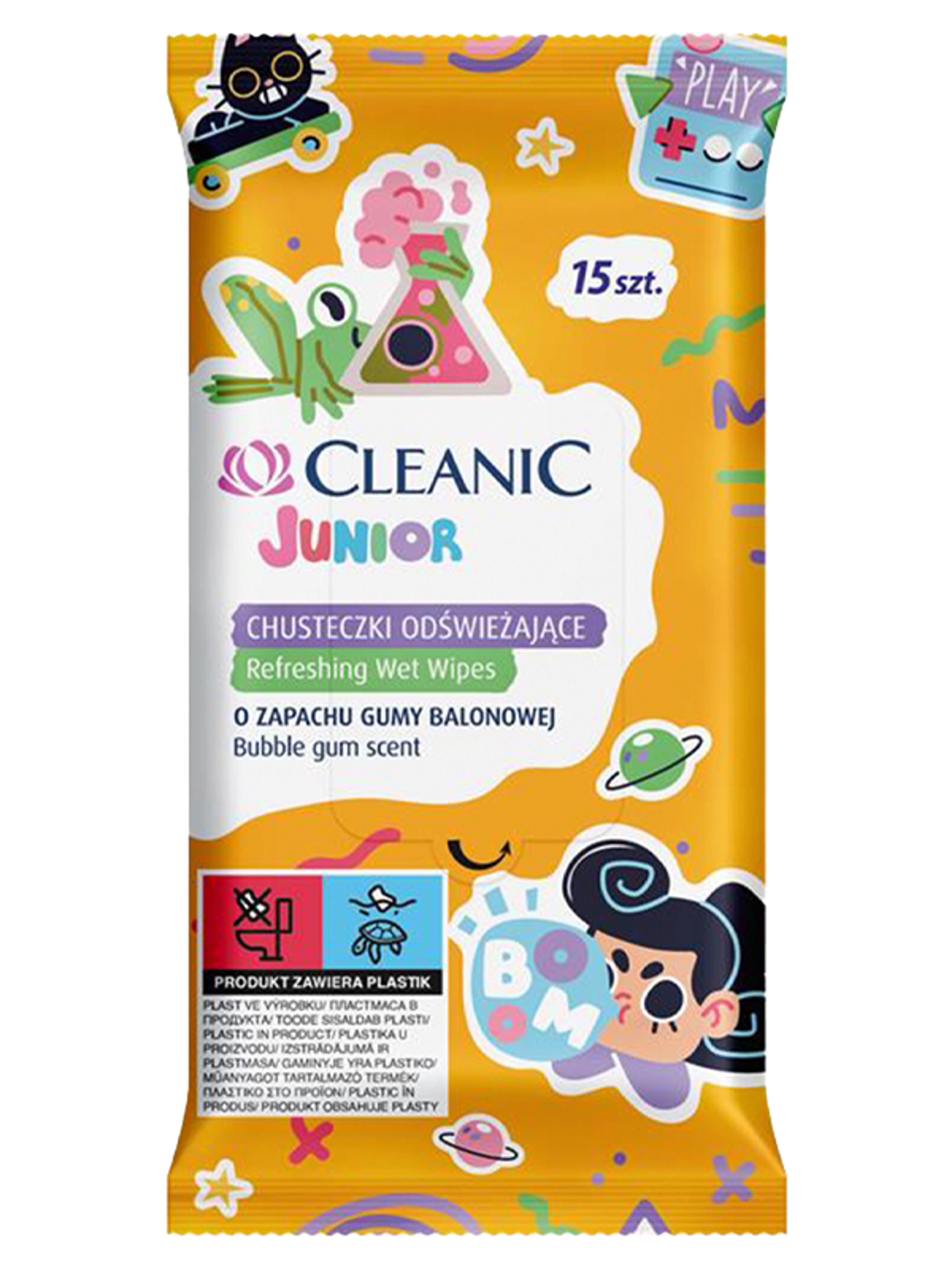 Cleanic Junior antibakteriális nedvesített frissítő törlőkendő - 15 db