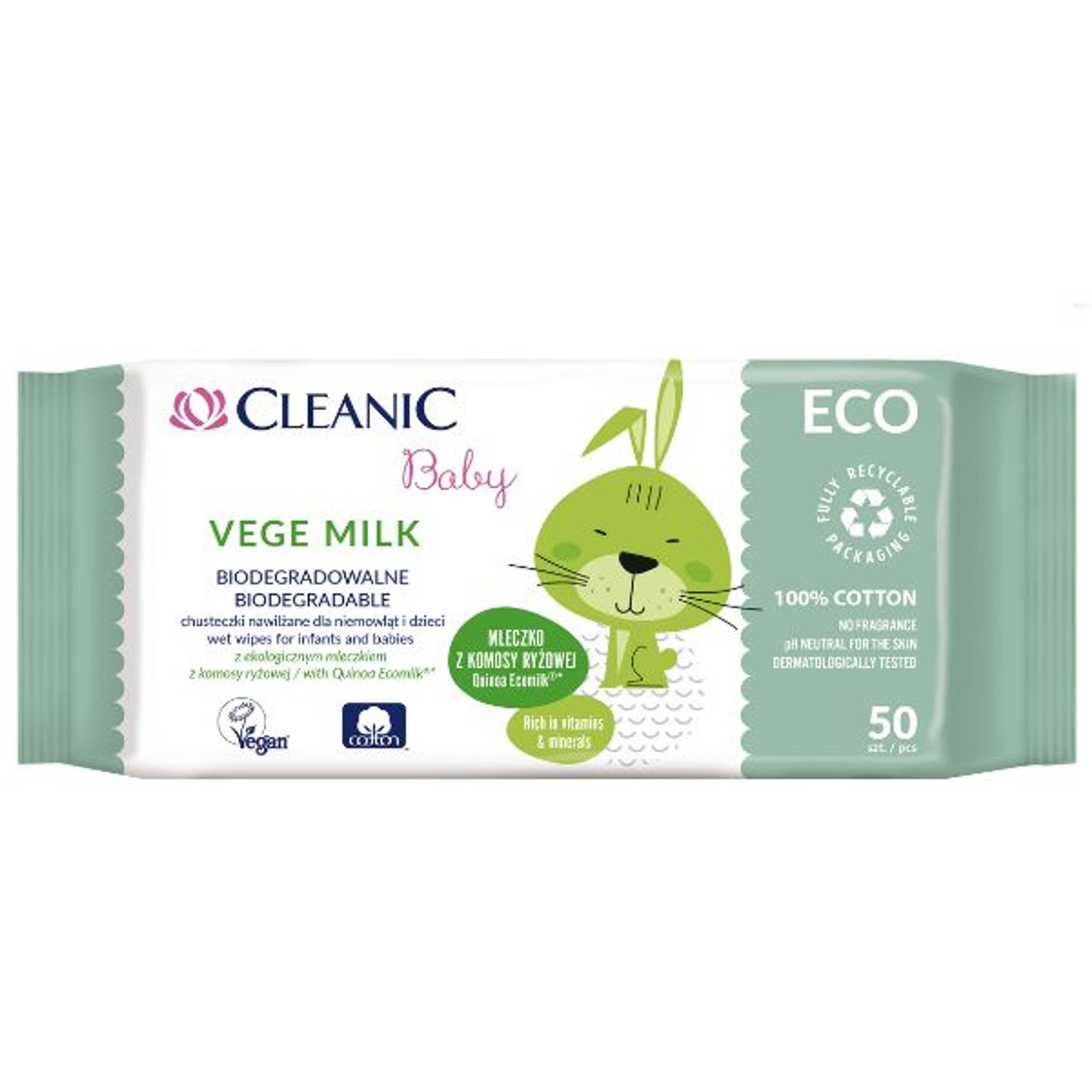 Cleanic Baby Eco Quinoa Eco Milk nedves törlőkendő - 50 db