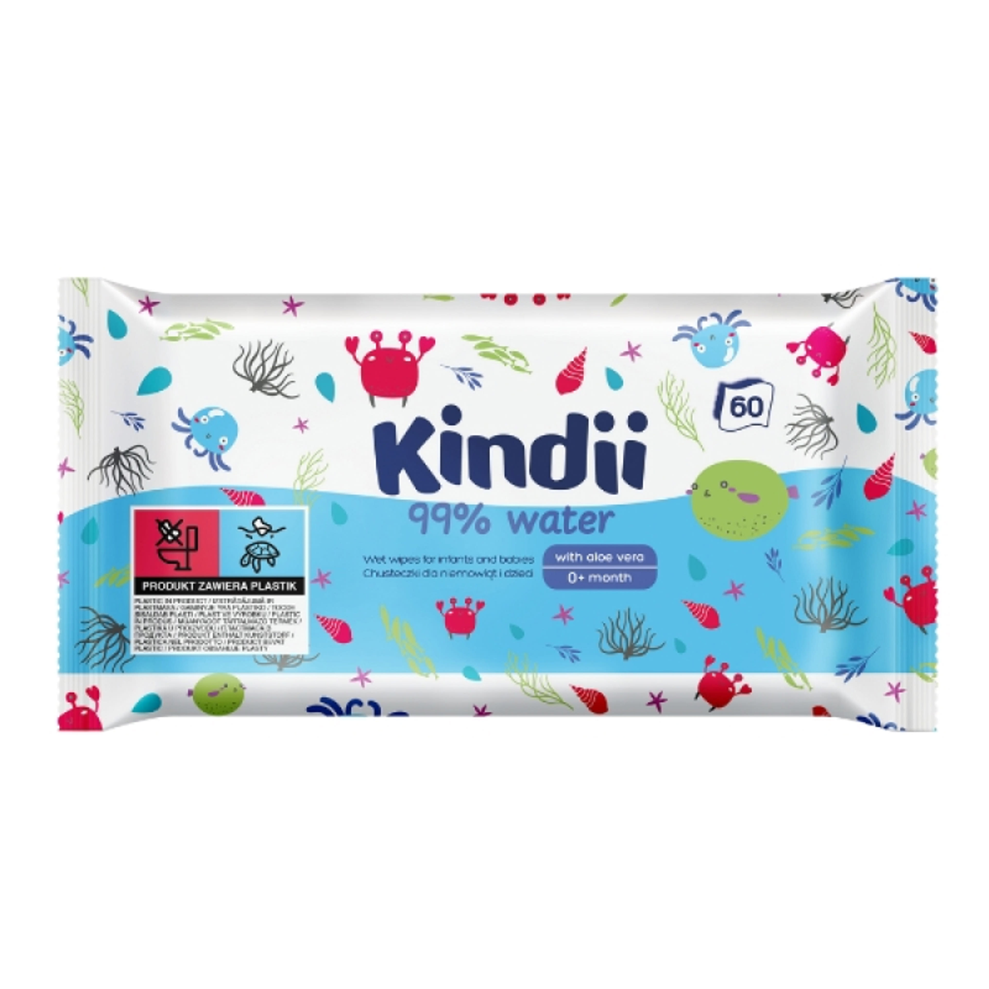 Kindii Pure Water 99% nedves törlőkendő - 60 db