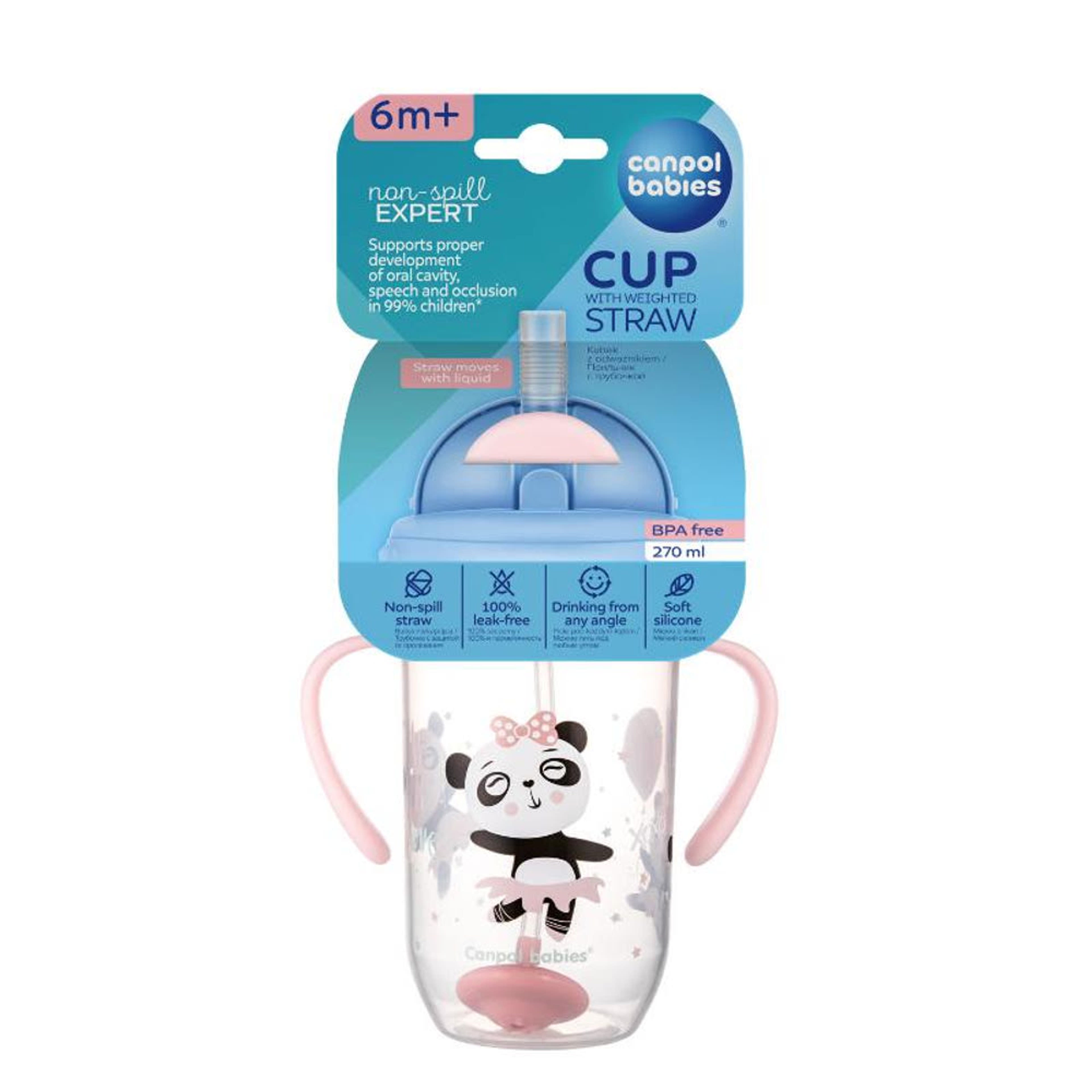 Canpol Babies itatópohár súlyozott szívószállal 6 hónapos kortól 270 ml /rózsaszín - 1 db