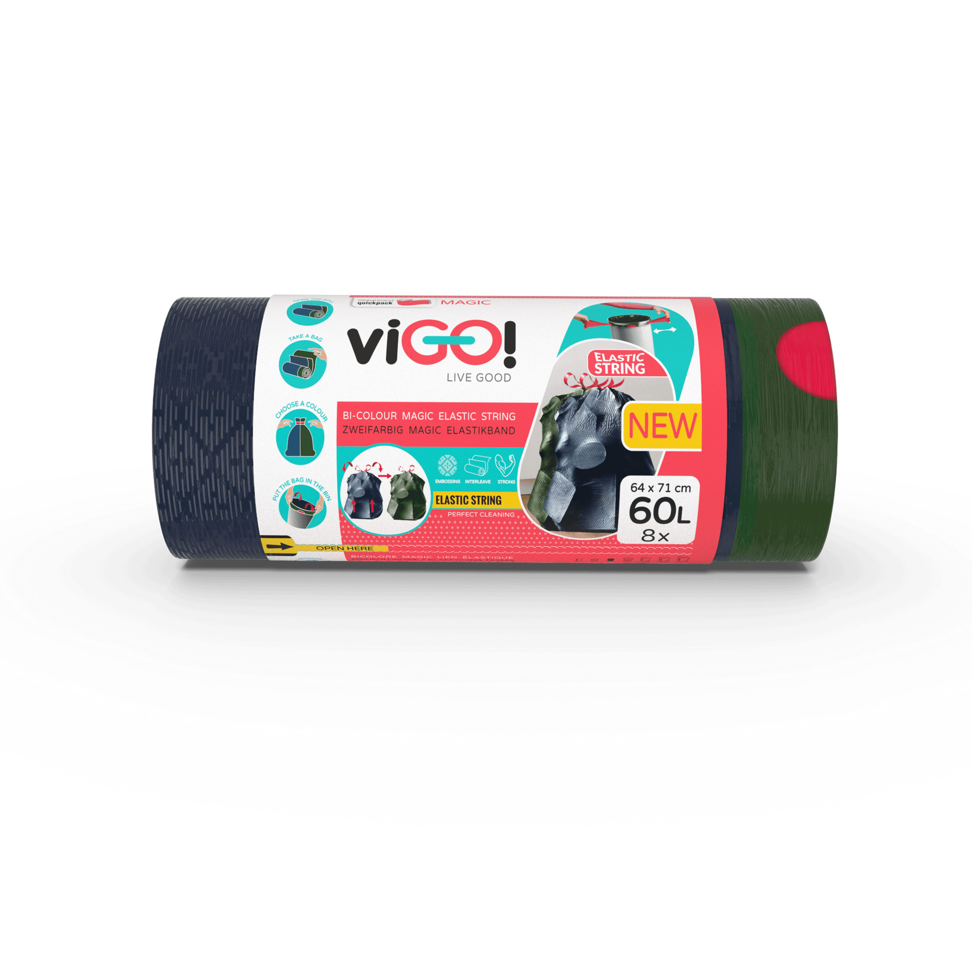 viGO! Magic Elastic szemeteszsak 60L - 8 db