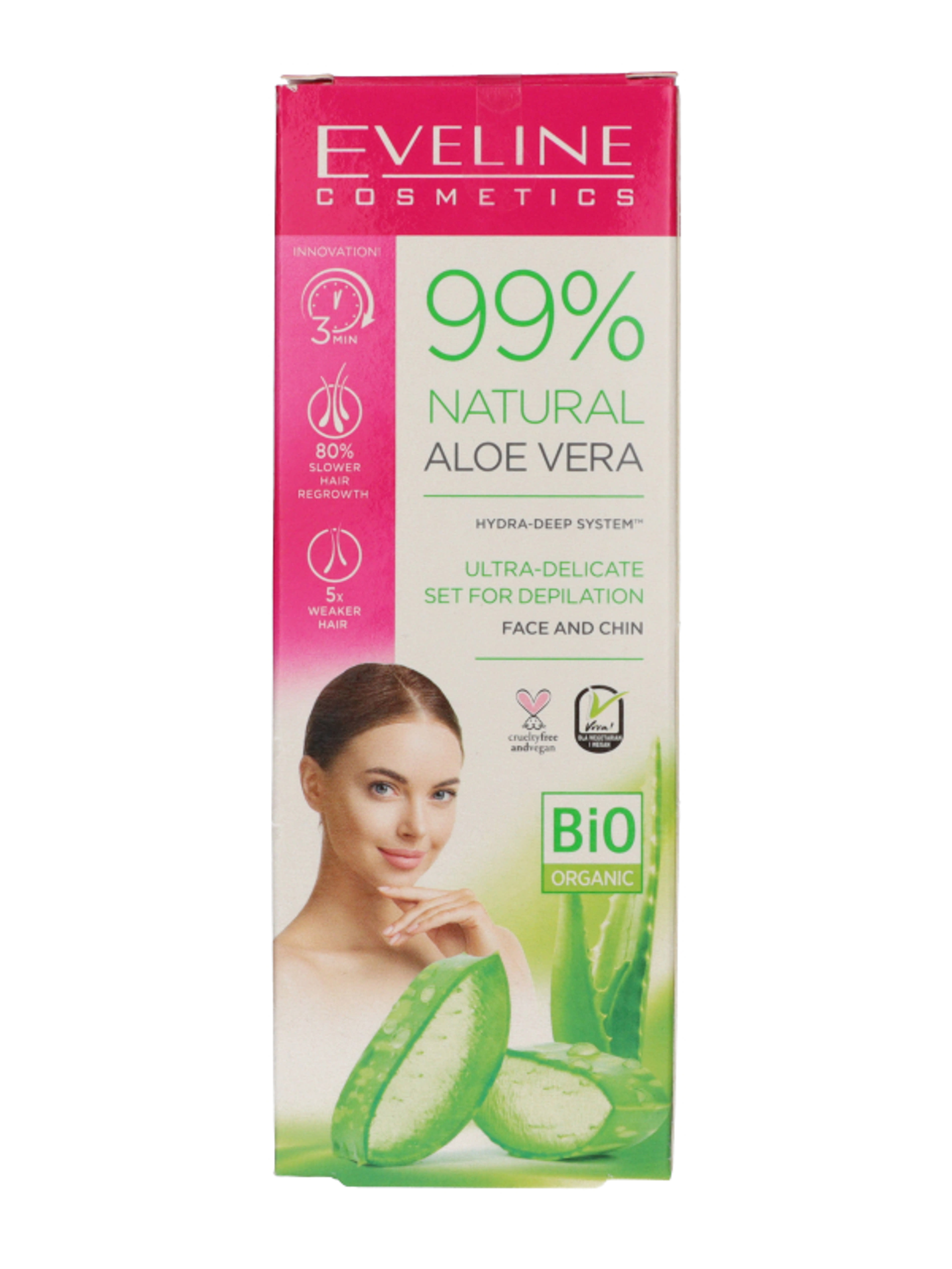 Eveline 99% Natural Aloe Vera szőrtelenítő krém arcra és állra,  szőrtelenítés utáni nyugtató géllel - 30 ml-1