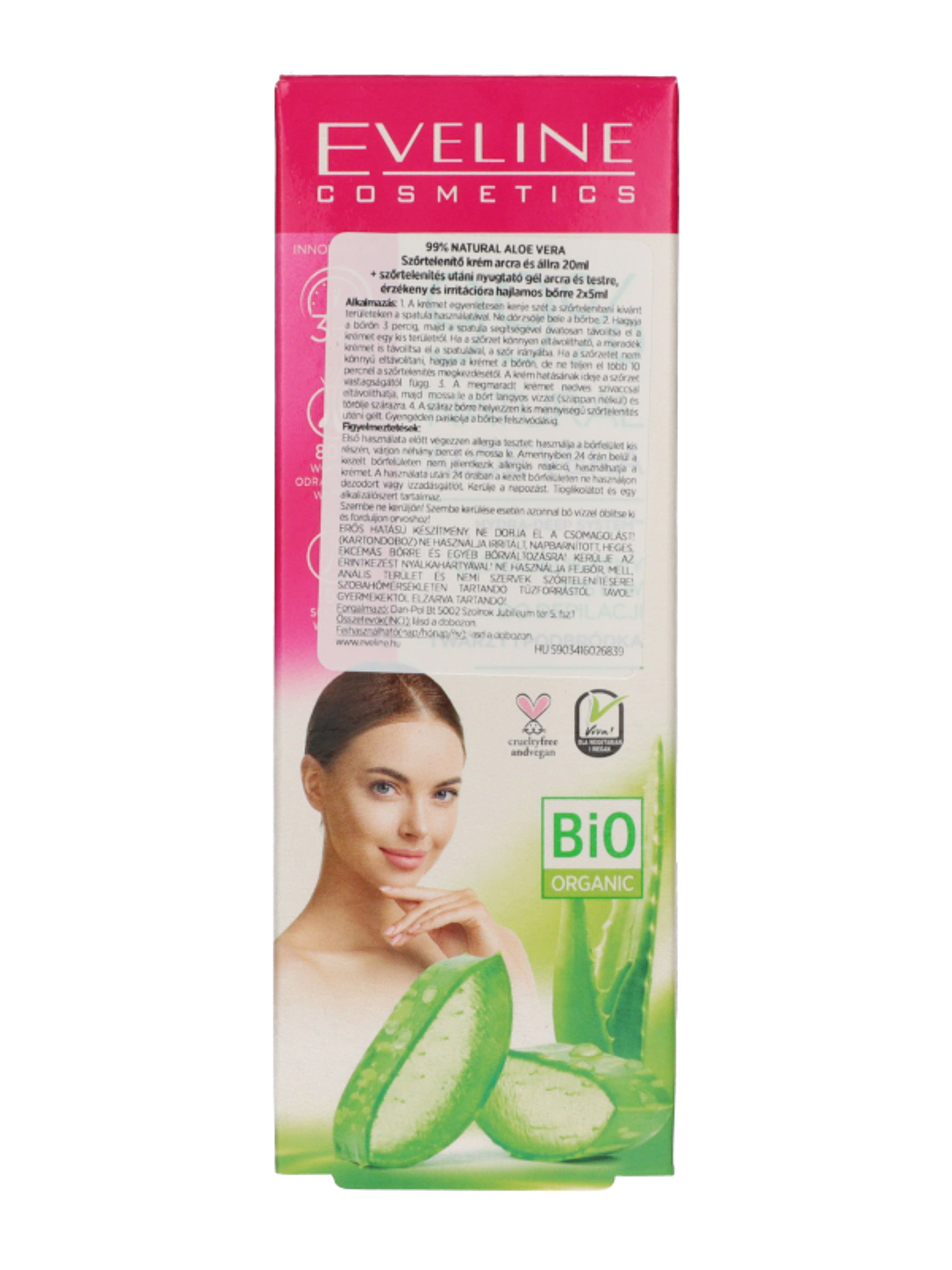 Eveline 99% Natural Aloe Vera szőrtelenítő krém arcra és állra,  szőrtelenítés utáni nyugtató géllel - 30 ml-3