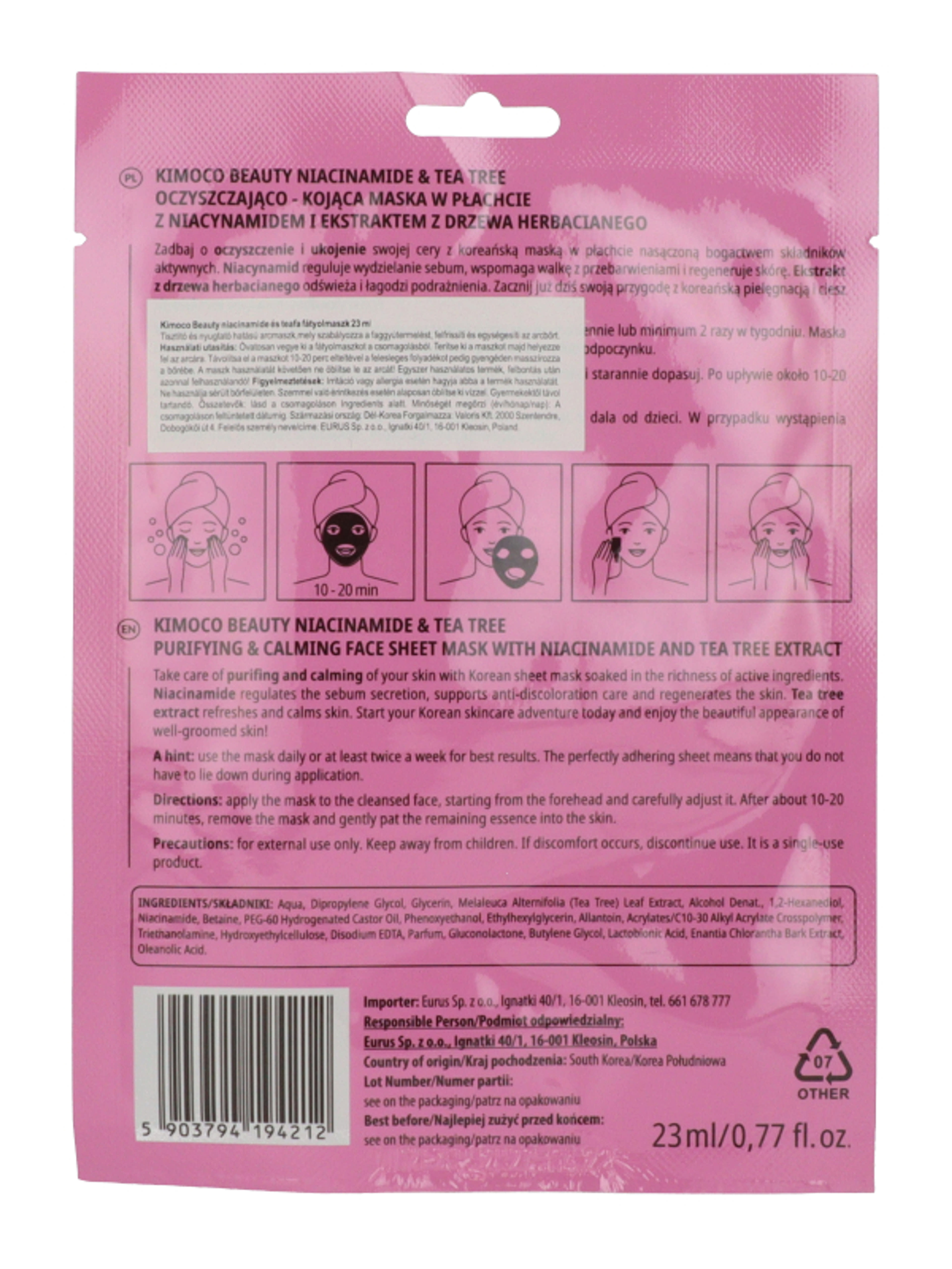 Kimoco tisztító és nyugtató fátyolmaszk niacinamide és teafával - 23 ml-2