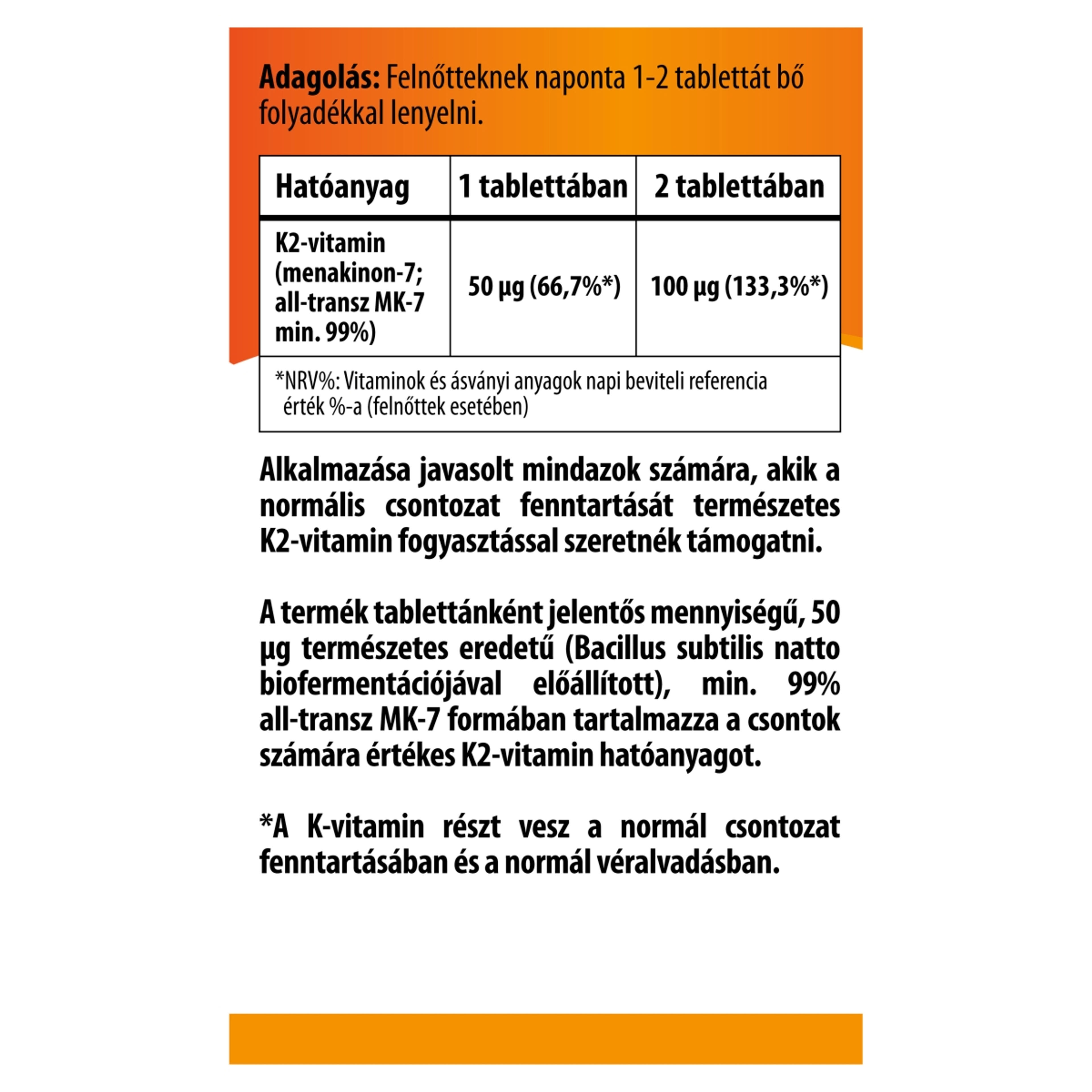 Bioco K2-vitamin 50 mcg étrendkiegészítő tabletta - 90 db-3