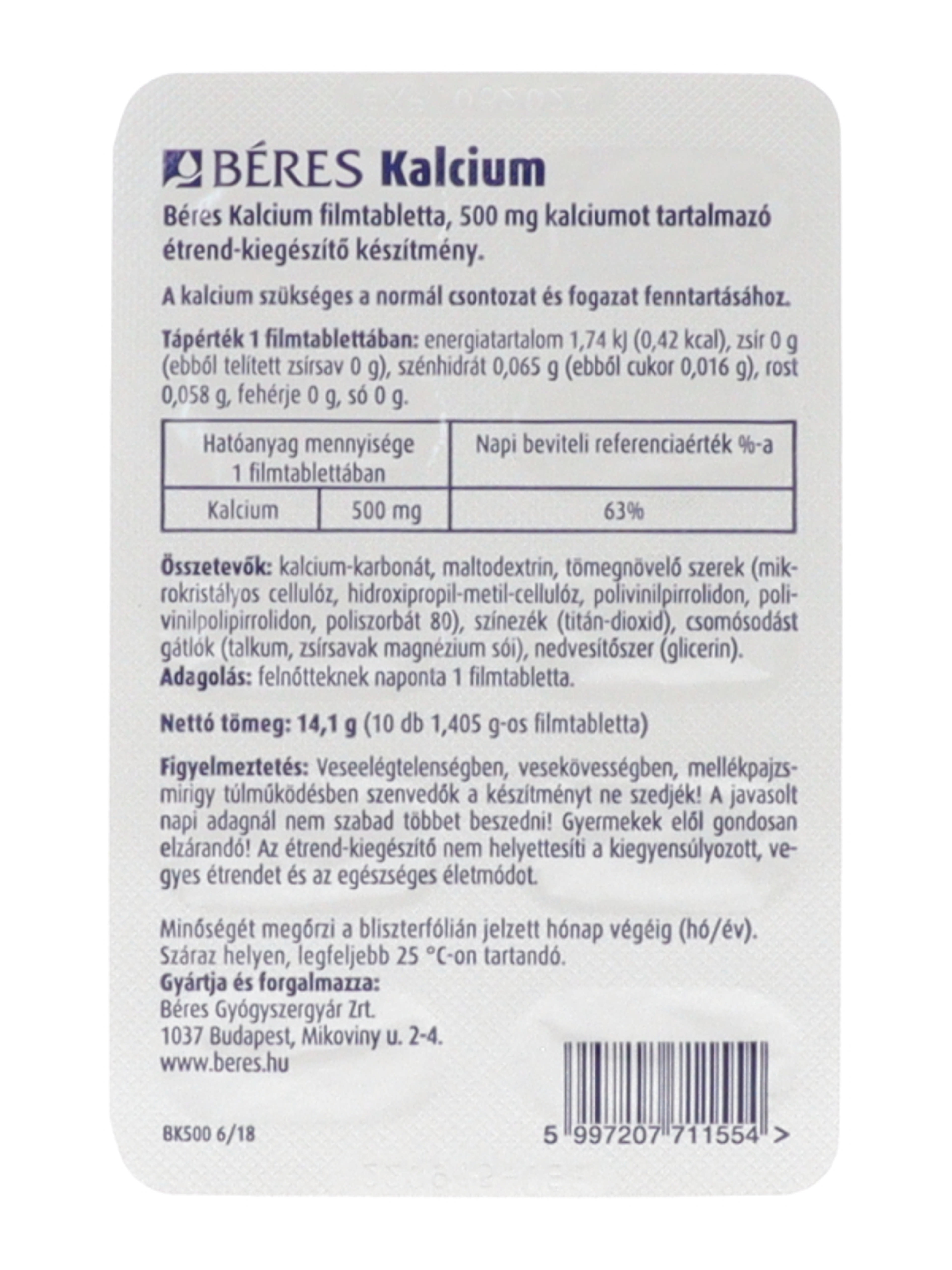 Béres Kalcium 500 mg filmtabletta - 10 db-3