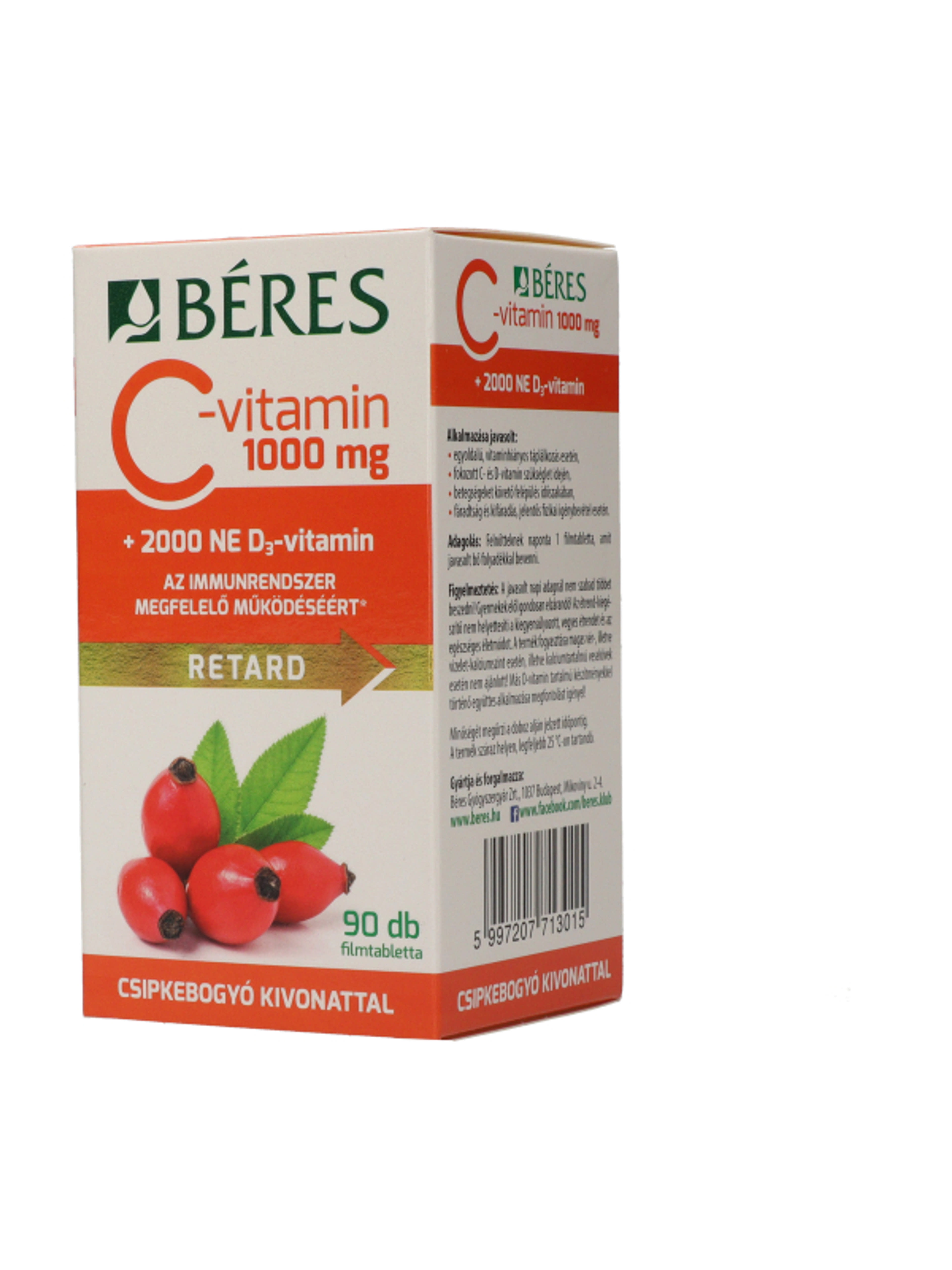 Béres C-vitamin 1000mg Retard filmtabletta csipkebogyó+ 2000 NE D3-vitamin - 90 db-4