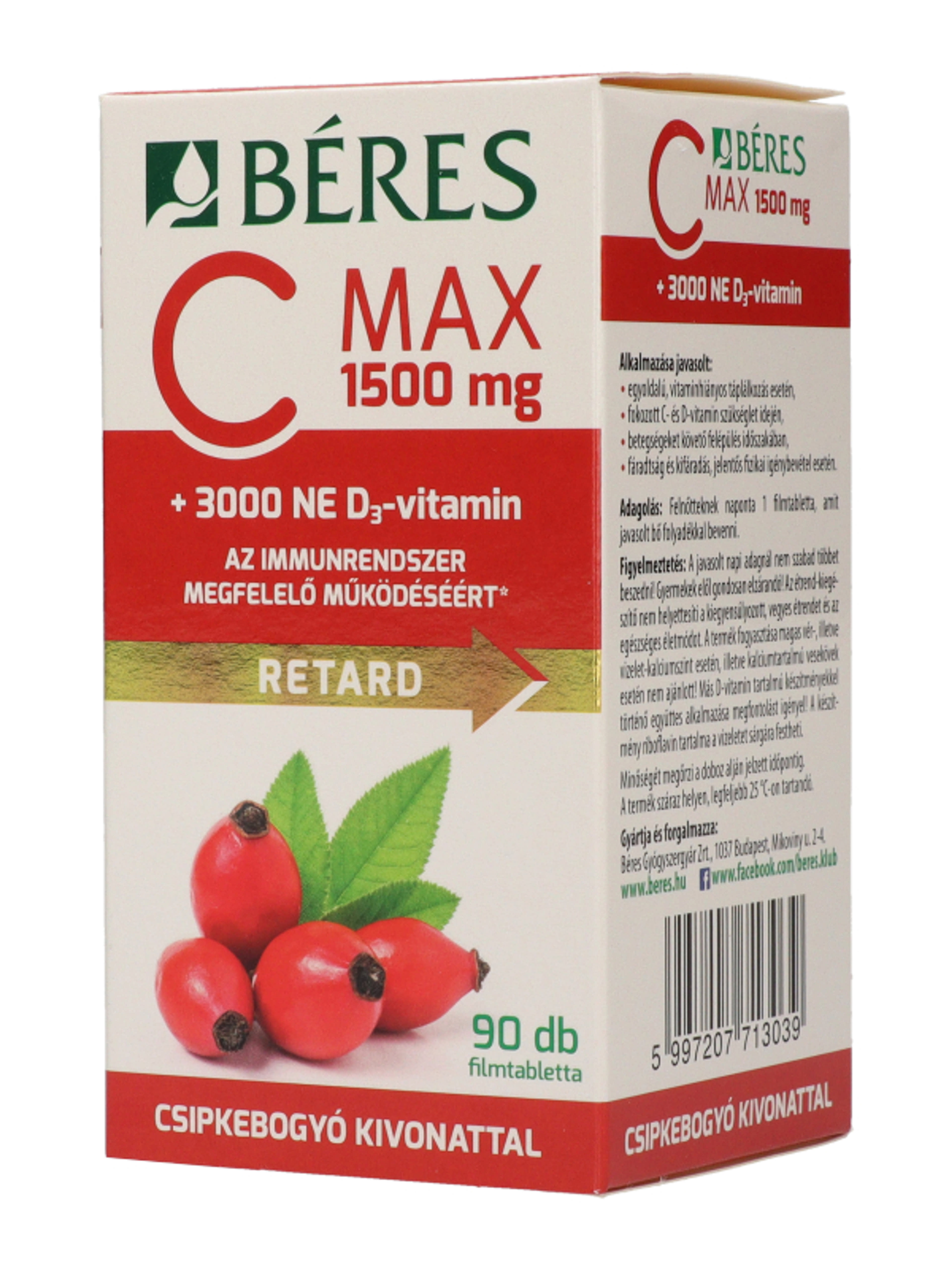 Béres C MAX 1500 mg RETARD csipkebogyó kivonattal + 3000 NE D₃-vitamin filmtabletta - 90 db-4