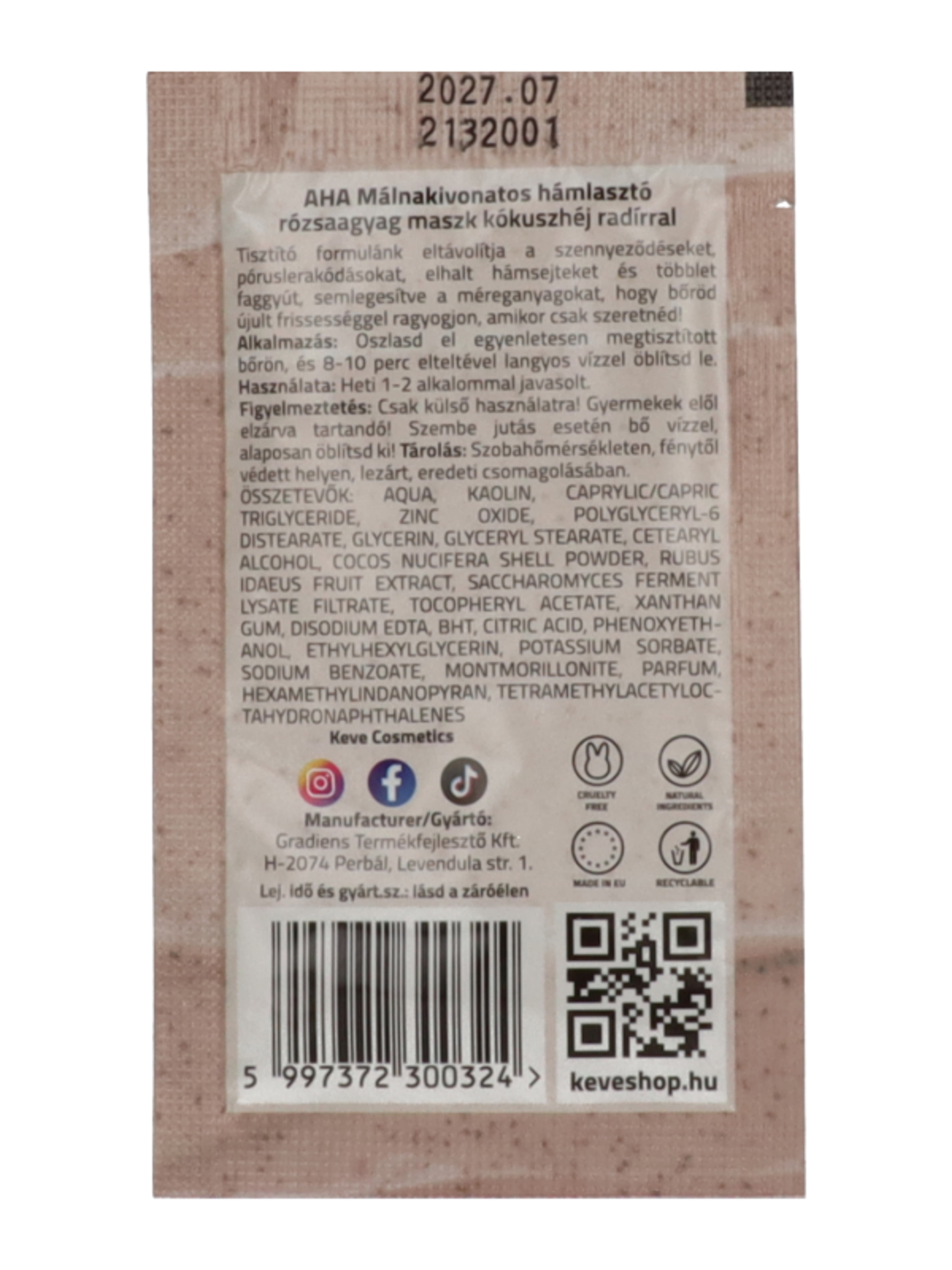 Keve #Mask hámlasztó rózsa agyagmaszk málnakivonattal - 8 ml-2