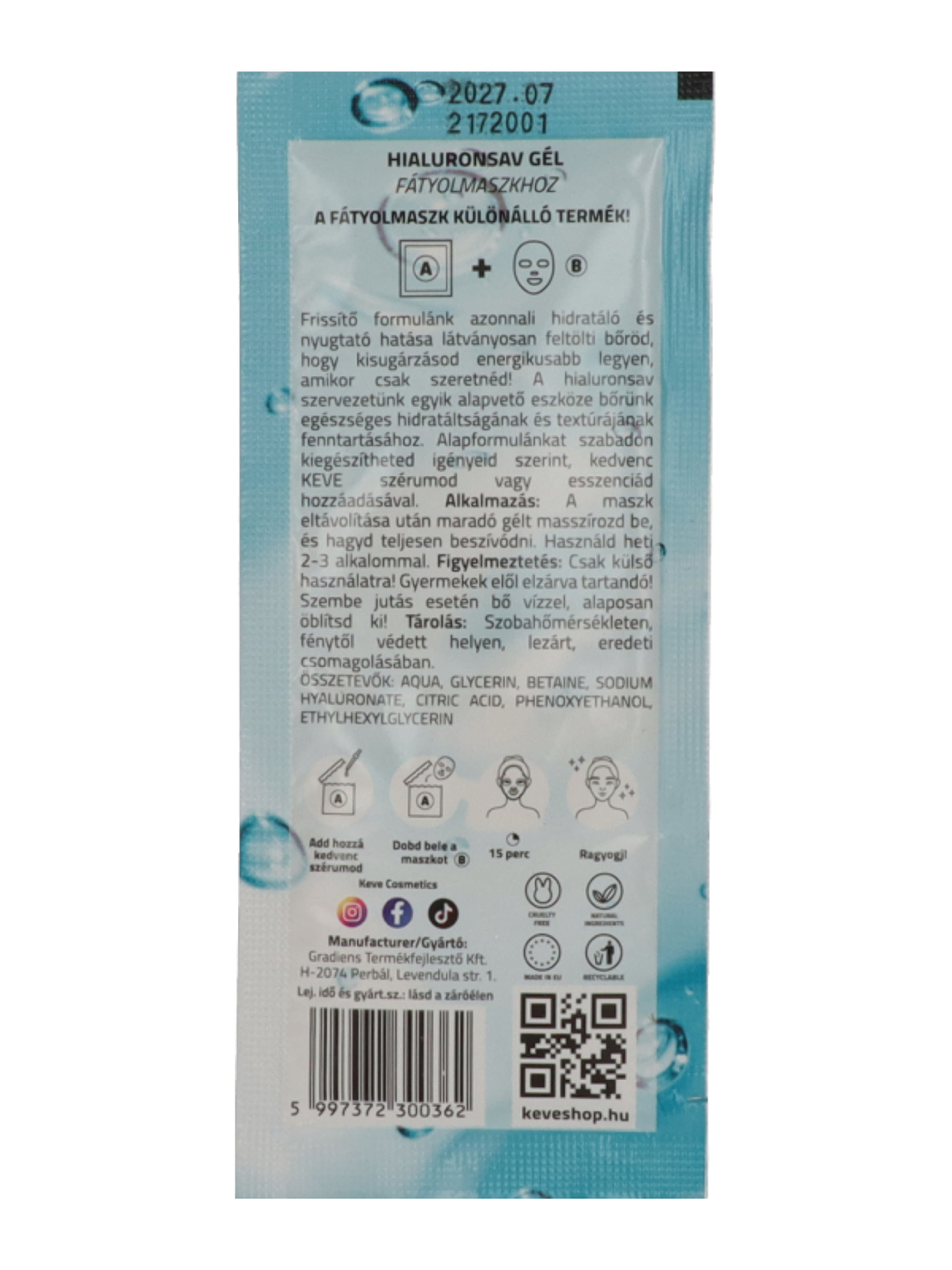 Keve #Mask hialuron gél fátyolmaszkhoz - 18 ml-2