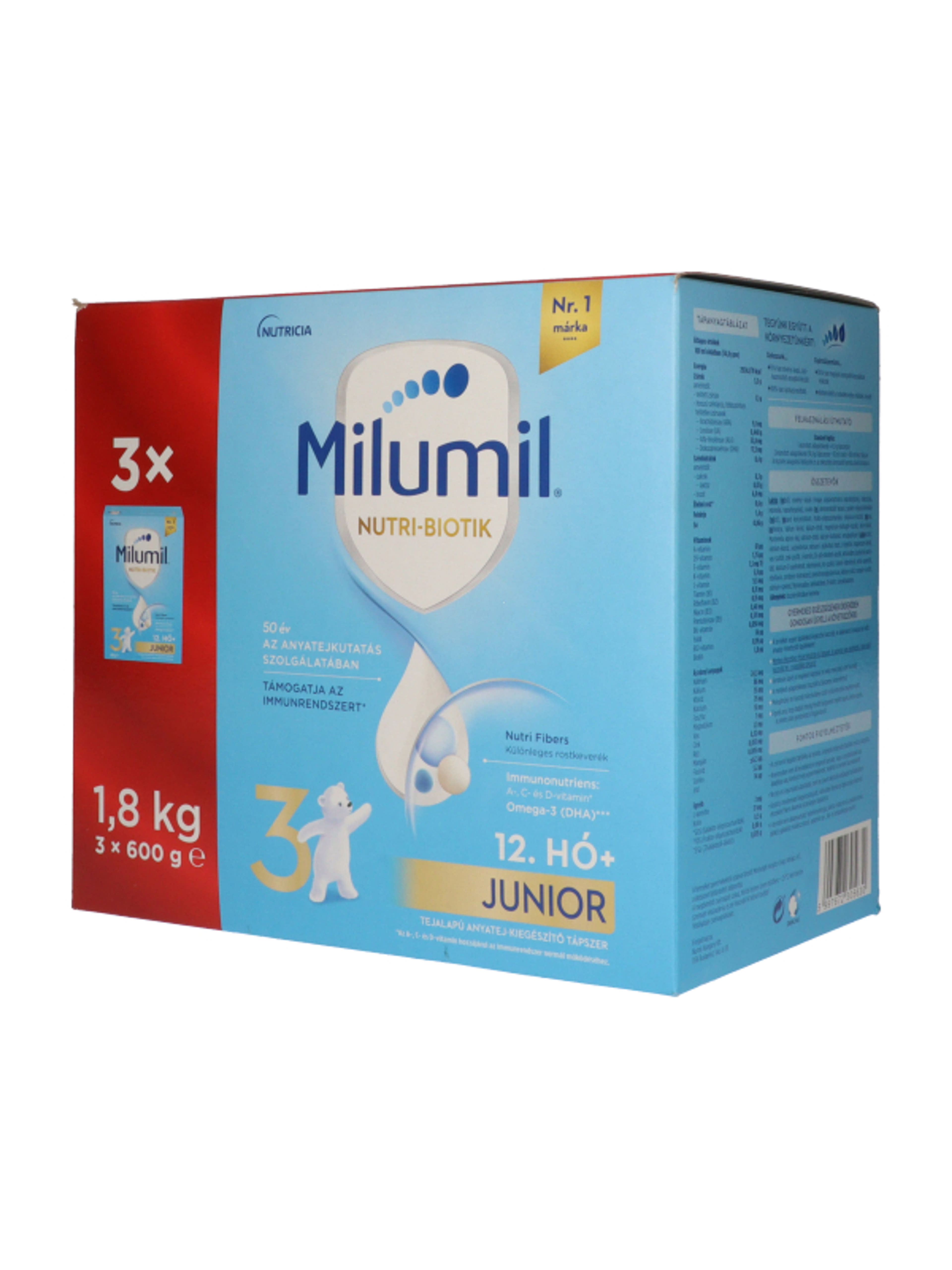 Milumil Nutri-Biotik 3 Junior tejalapú anyatej-kiegészítő tápszer 12 hónapos kortól - 1800 g-2