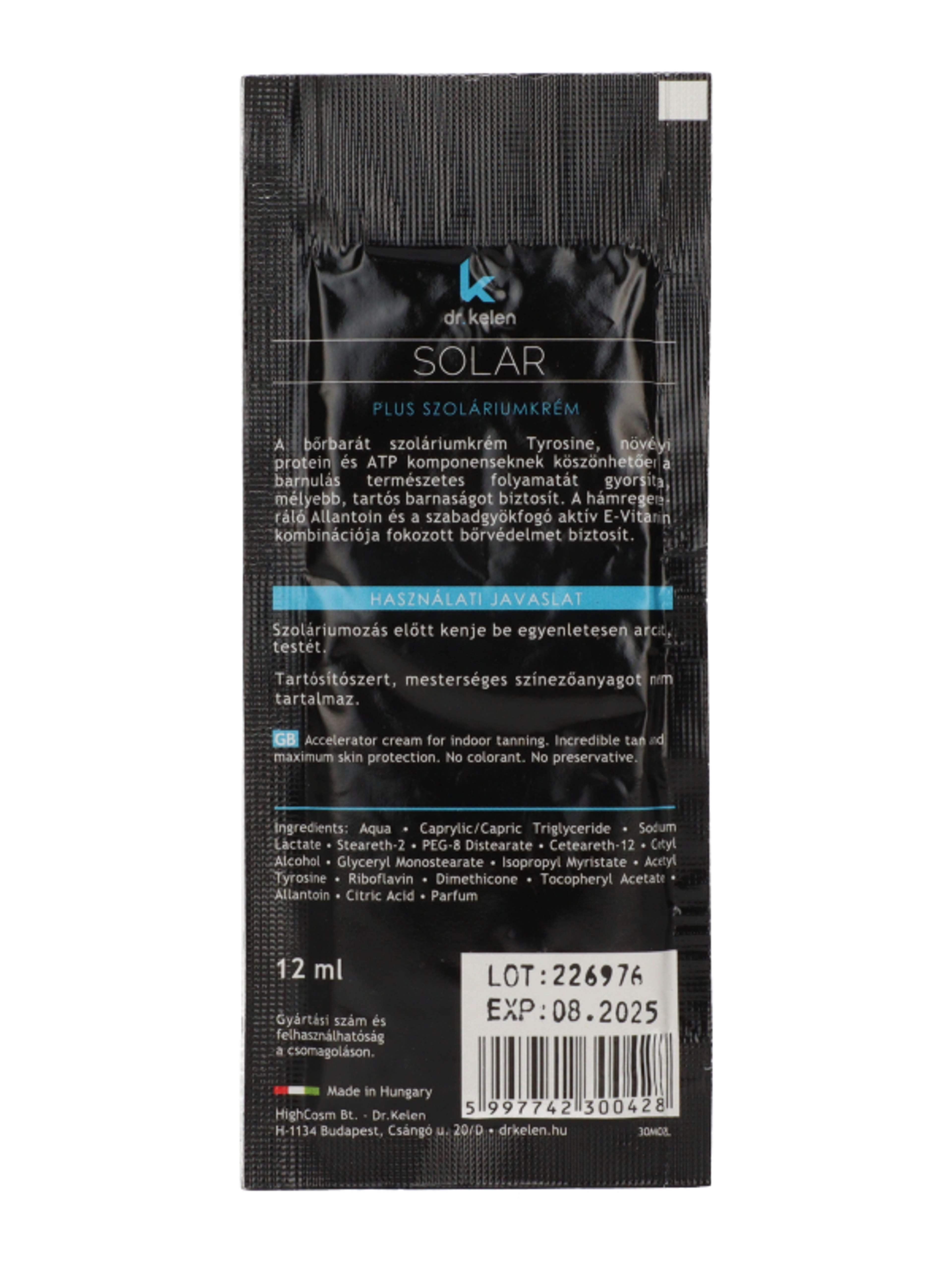 Dr. KelenSolar Plus Mini szoláriumkrém + fokozott bőrvédelem - 12 ml-2